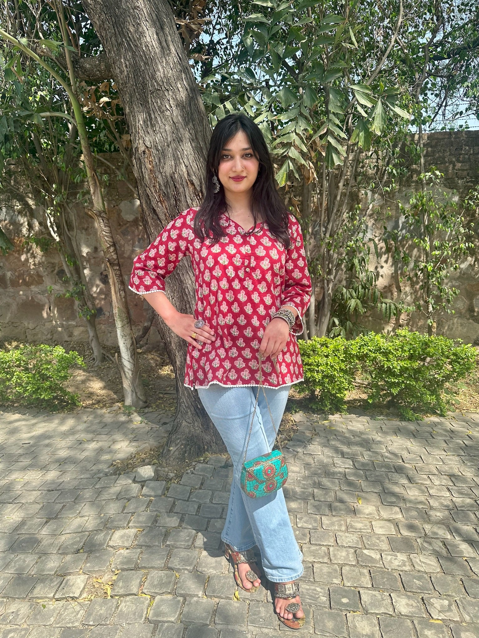 Rose Red Lace Short Kurti
