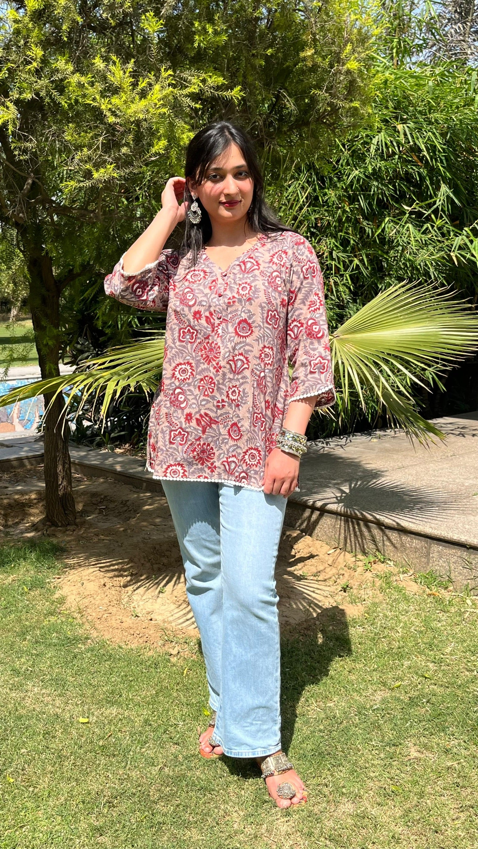 Cloud Grey Lace Short Kurti