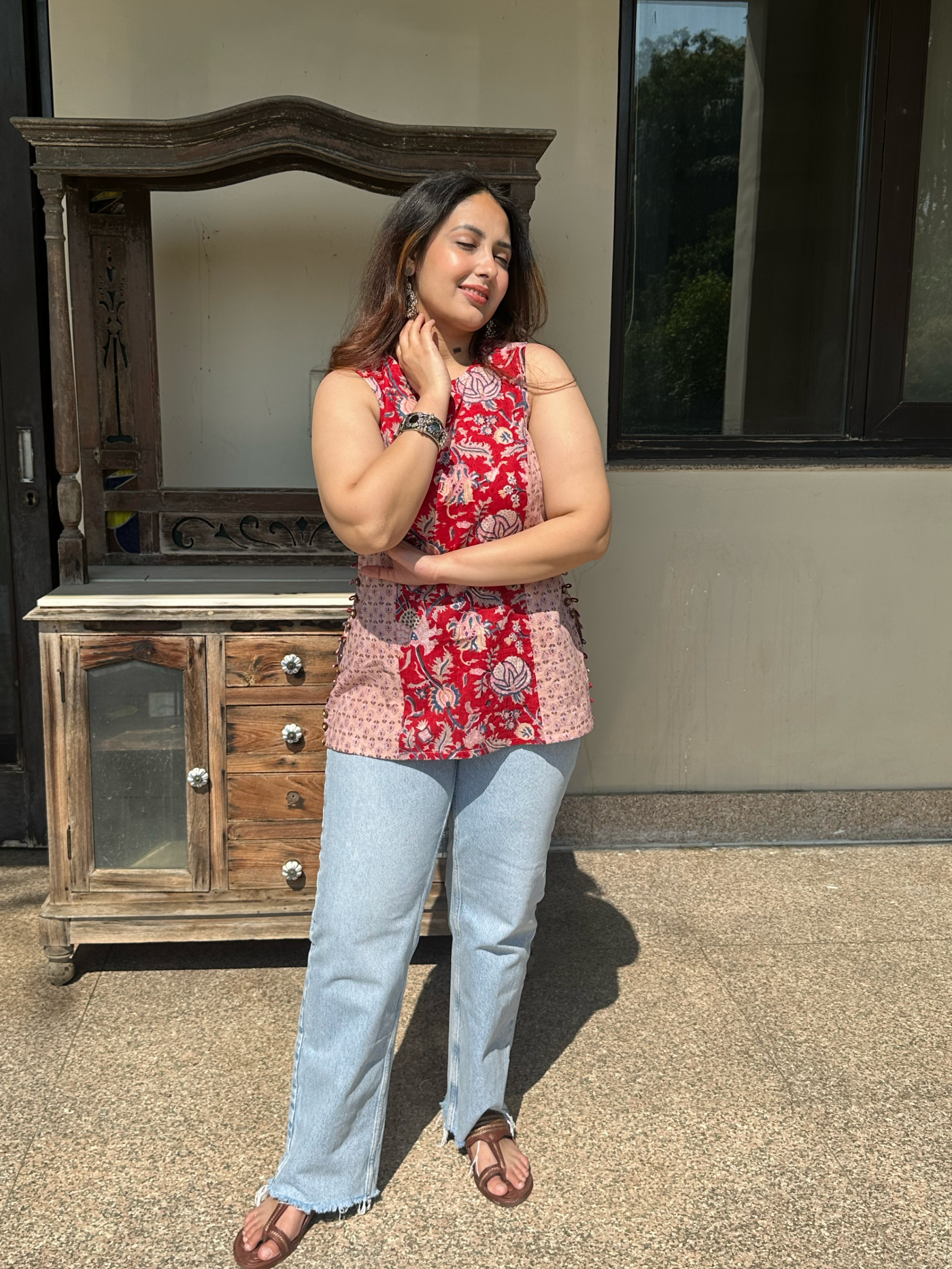 Red Pink Halter Short Kurti