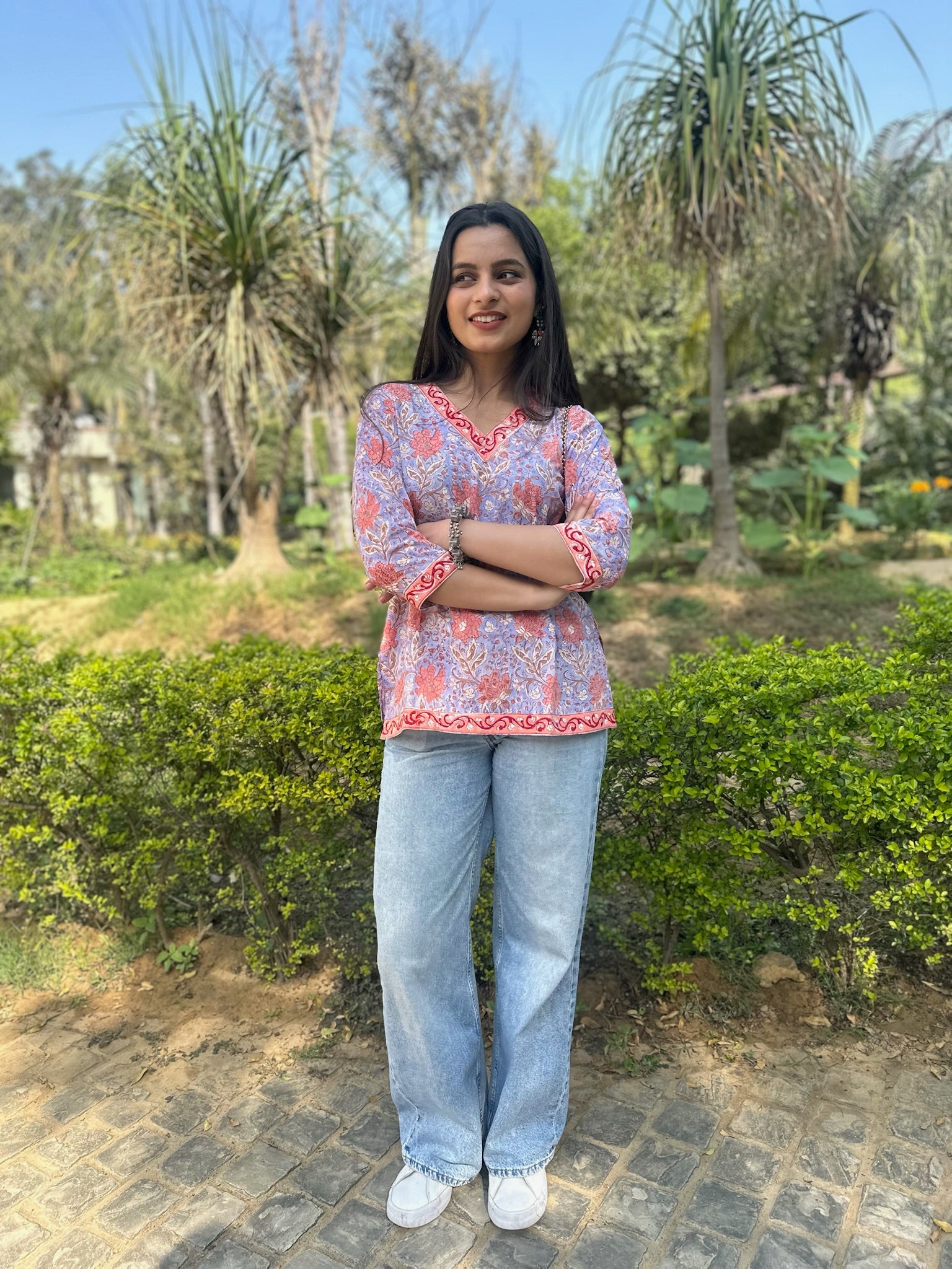 Pink Purple Floral Short Kurti