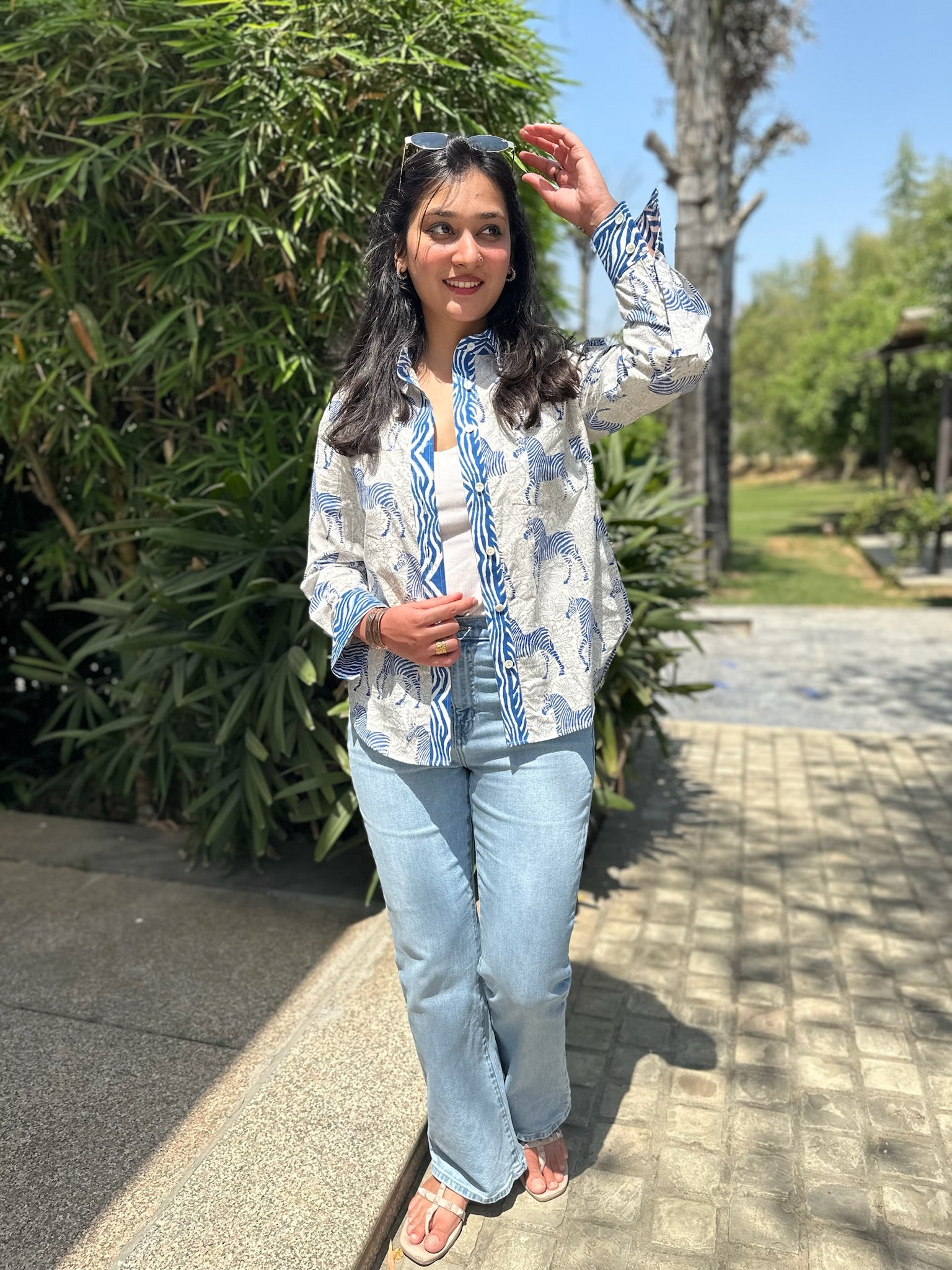 Zebra Striped Blue Shirt