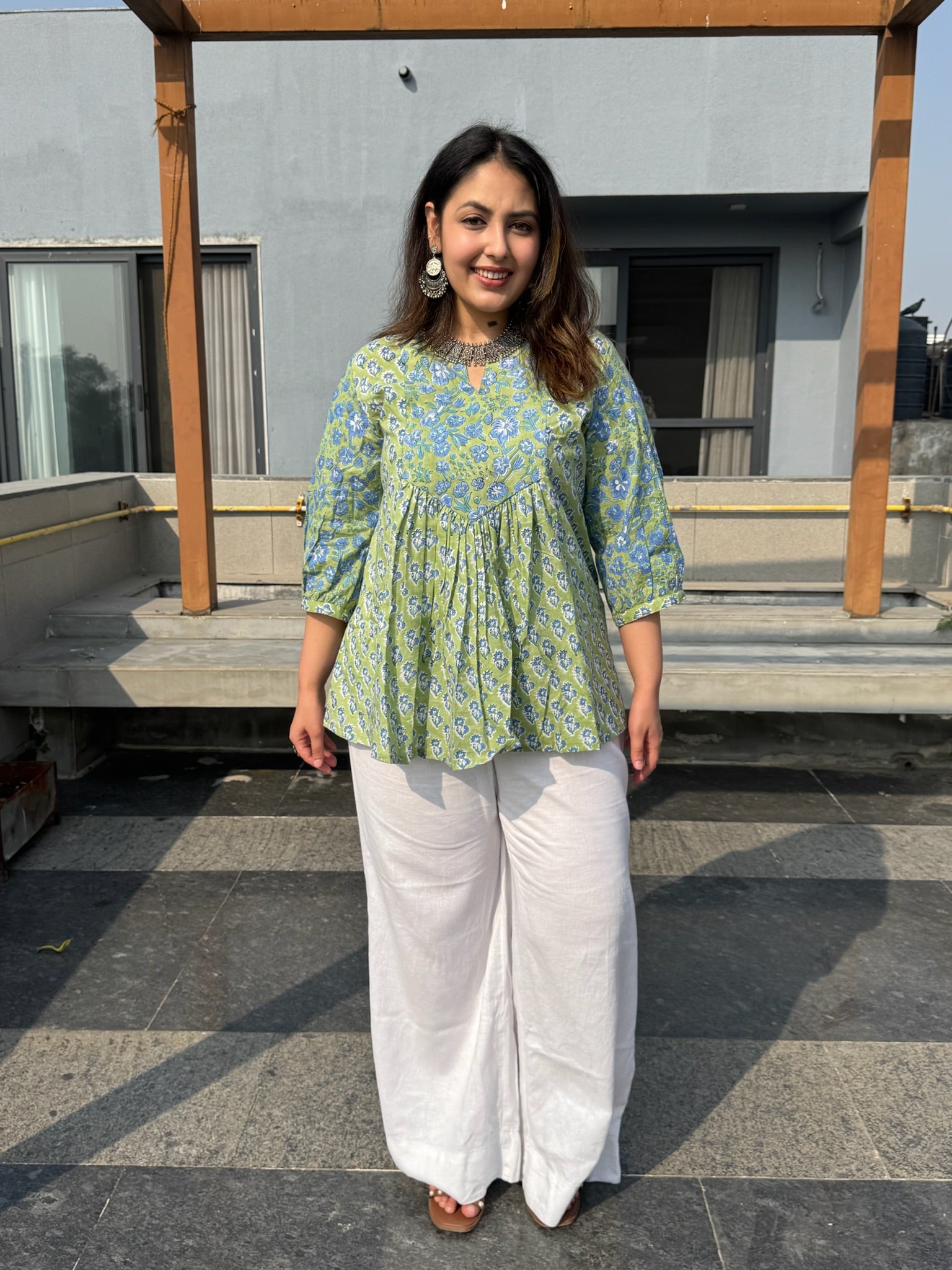 Turq Petal Gather Short Kurti