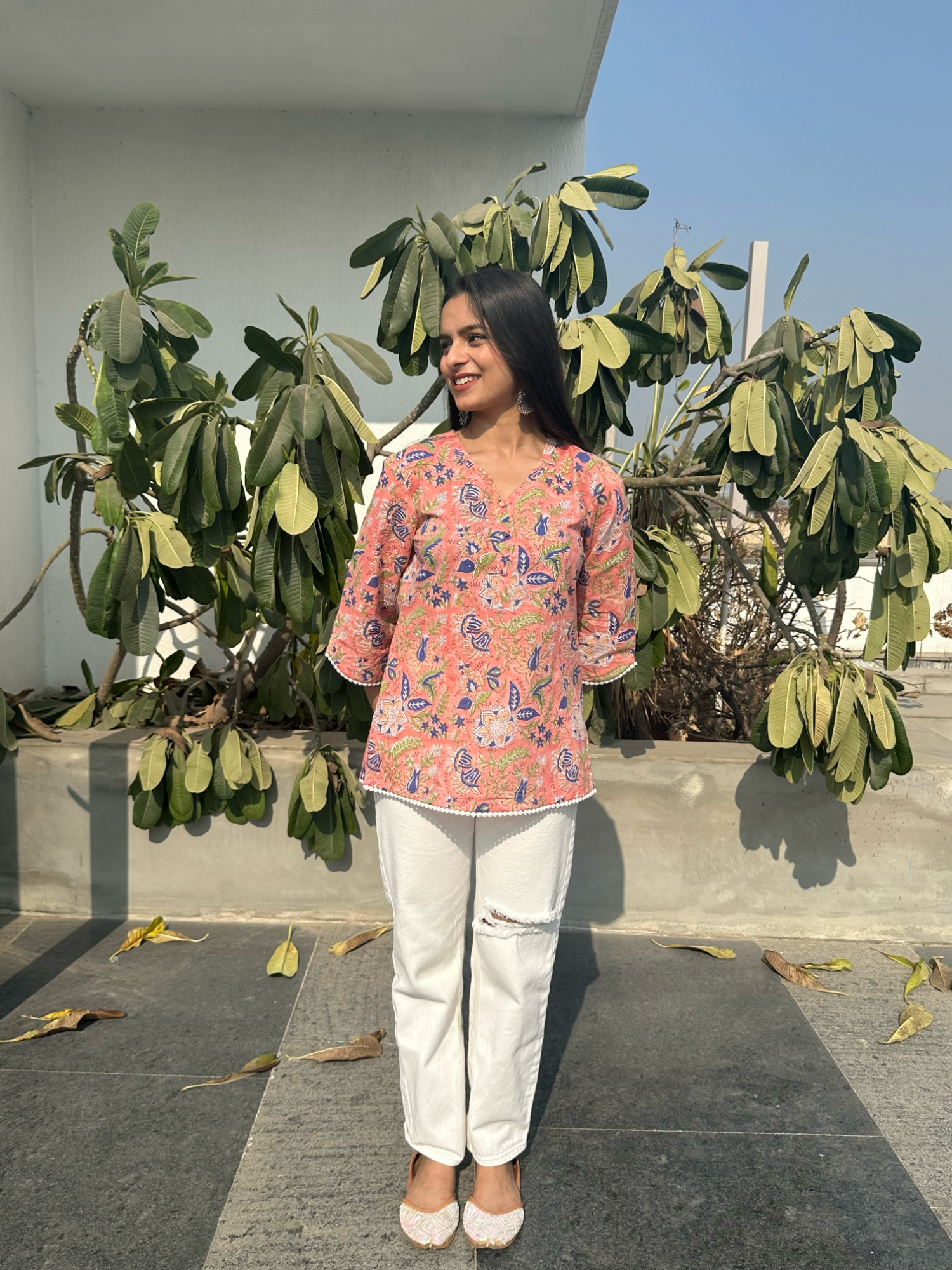 Peach Blush Lace Short Kurti