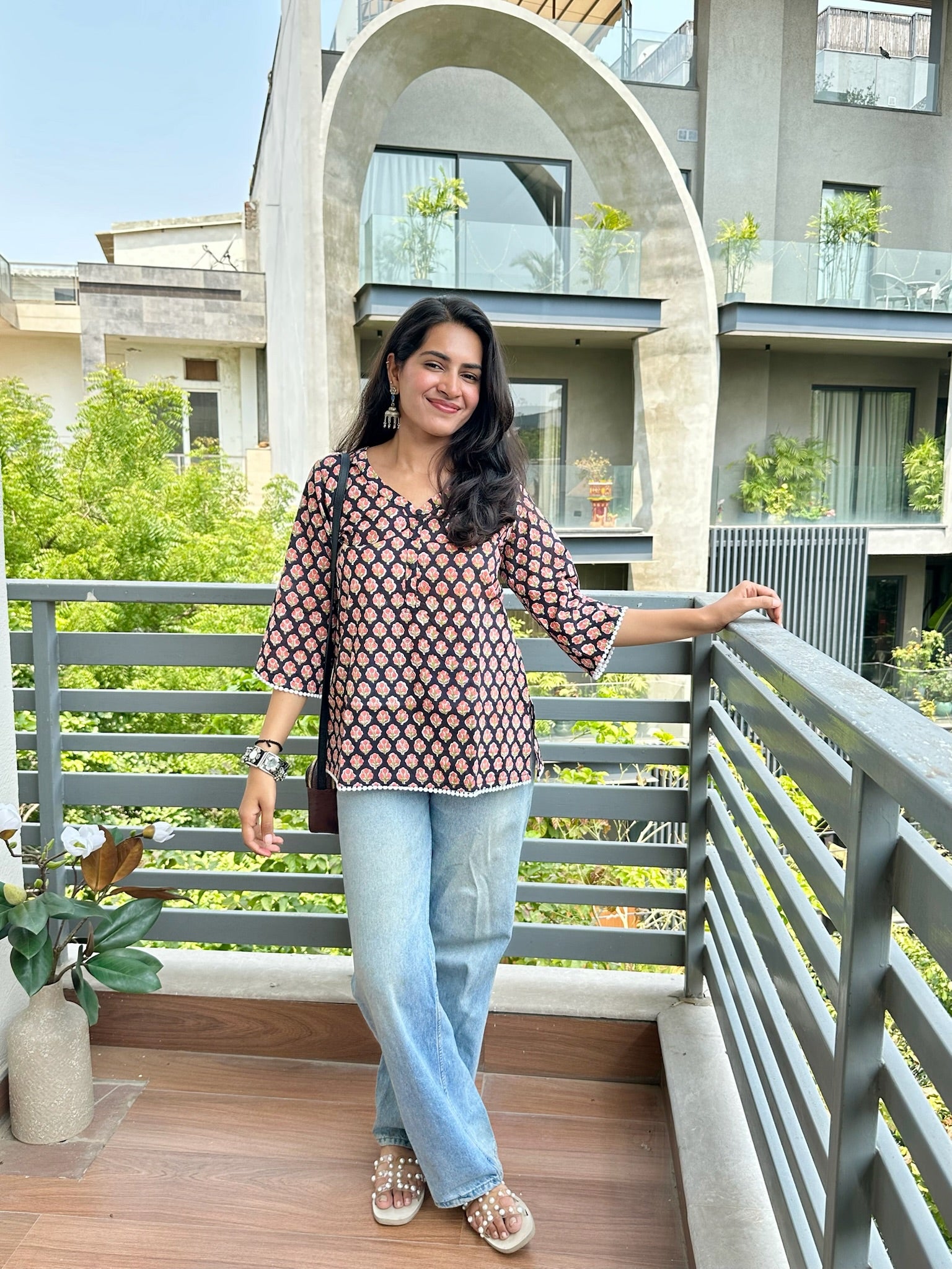 Fig Maroon Lace Short Kurti
