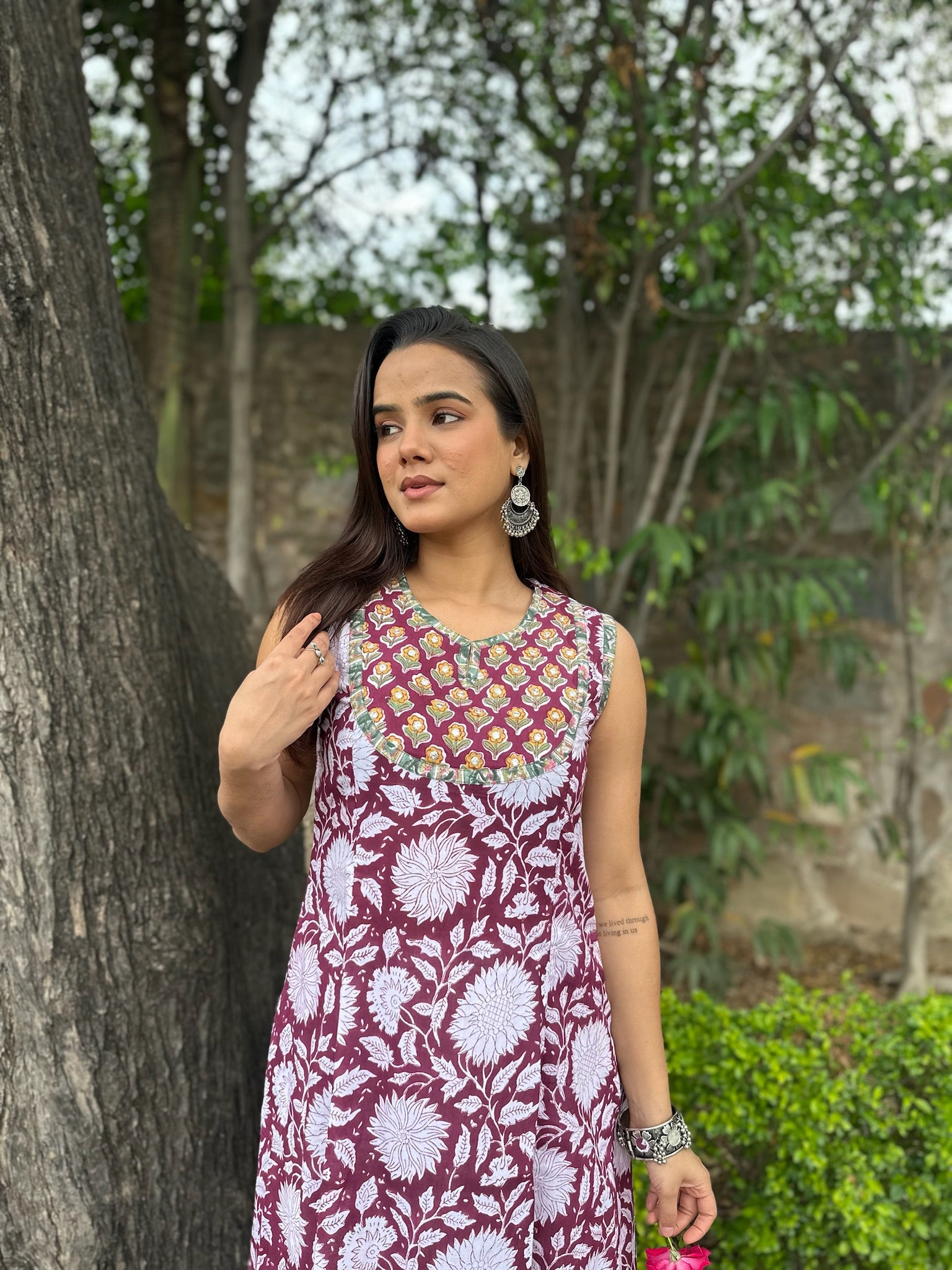 Vintage Maroon Yoke Sleeveless Anarkali
