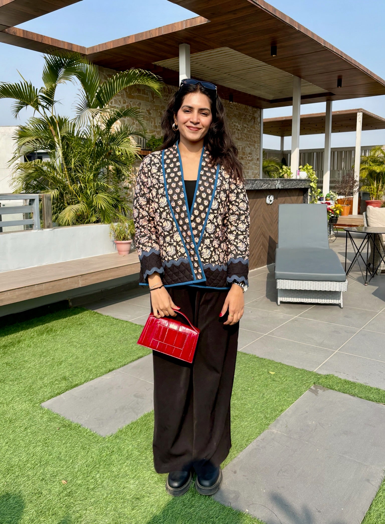 Indigo Black Quilted Shrug