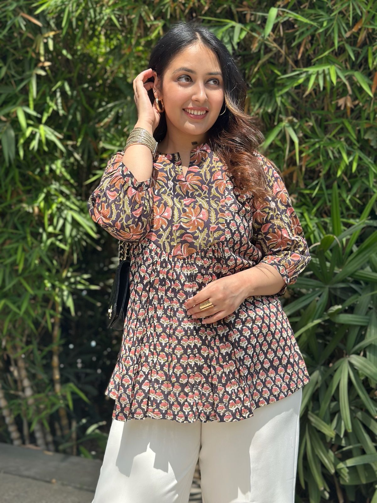 Onyx Black Gather Short Kurti