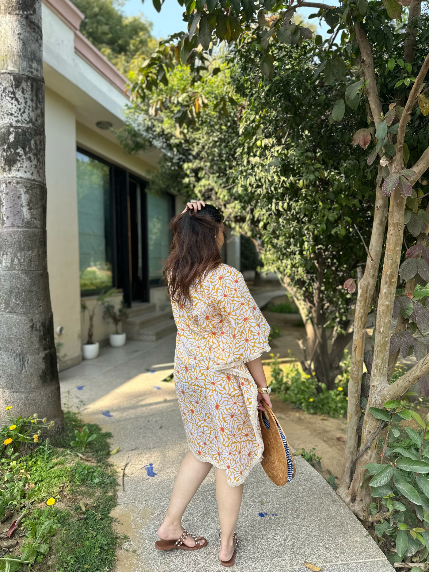 Yellow Abstract Floral Kaftan Dress