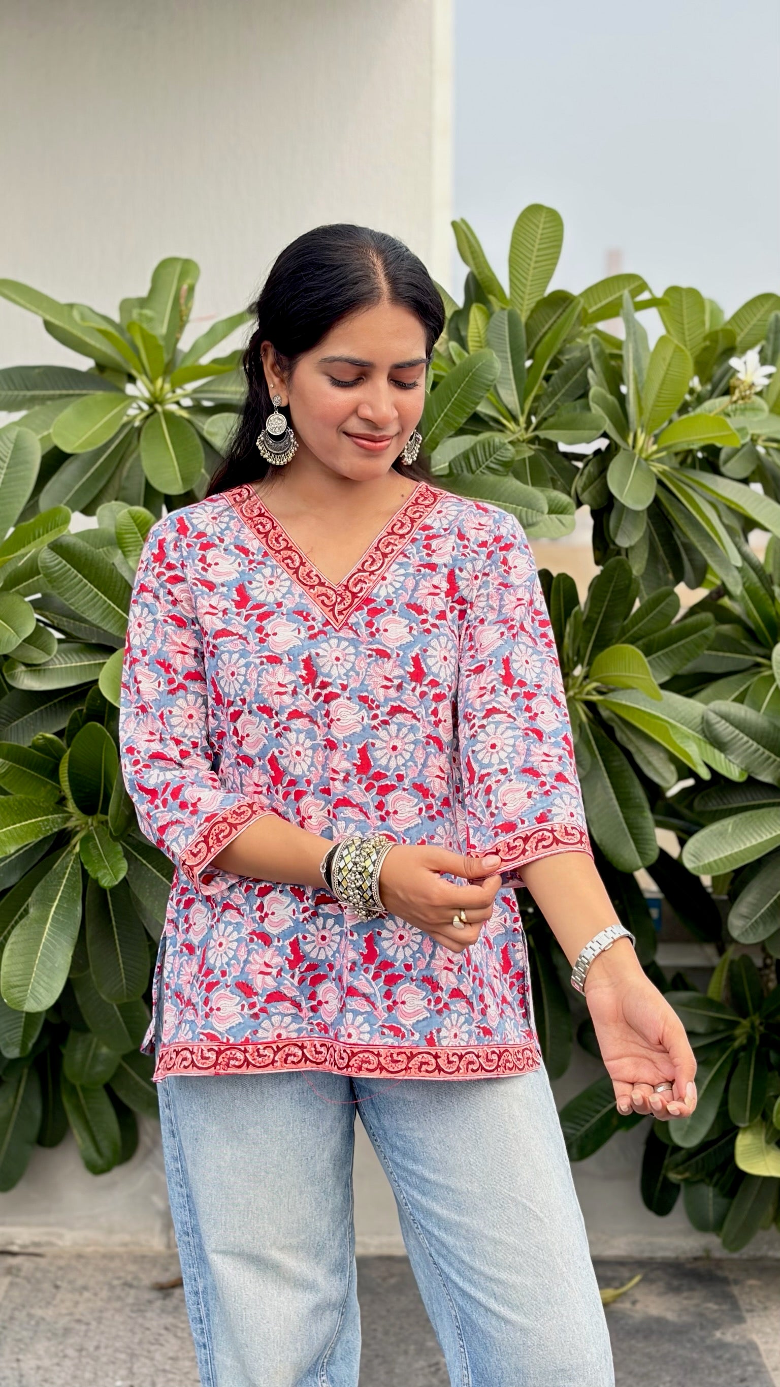 Blue Flora Short Kurti