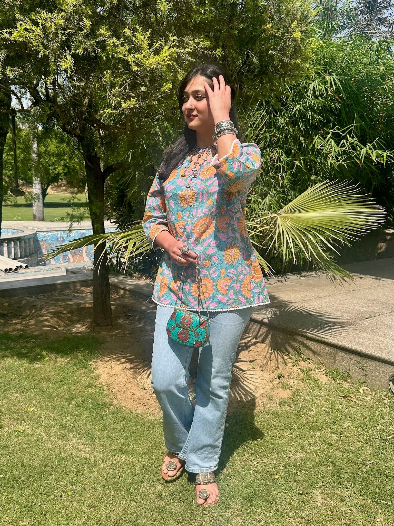 Cyan Lace Short Kurti