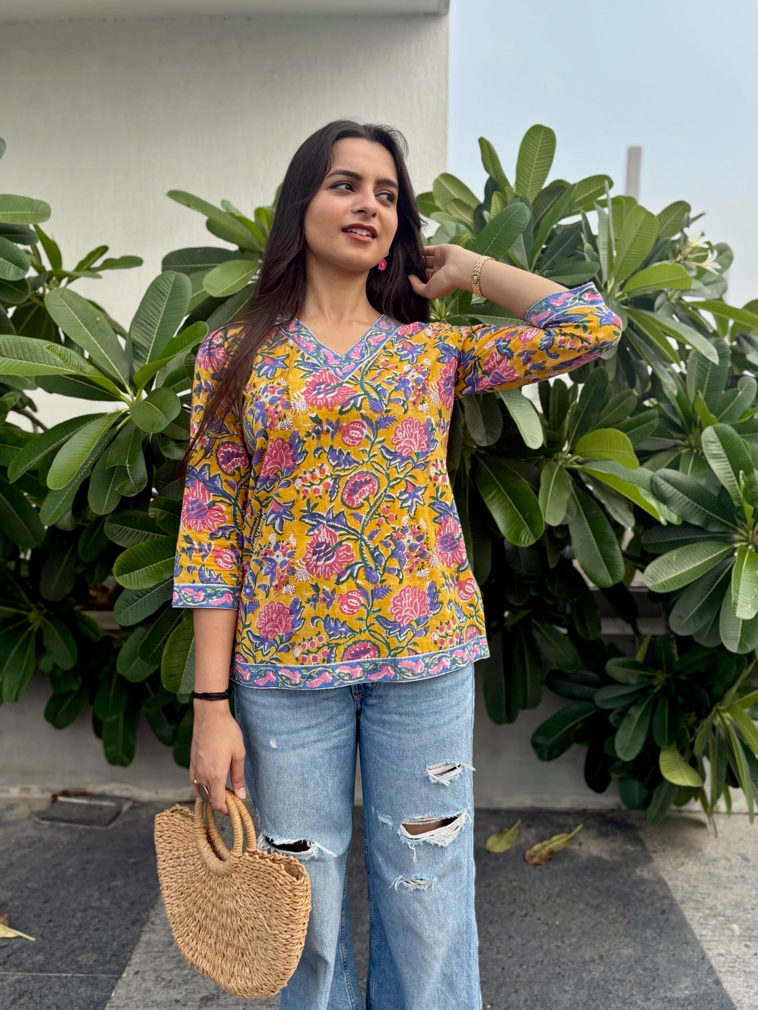 Tropical Marigold Short Kurti