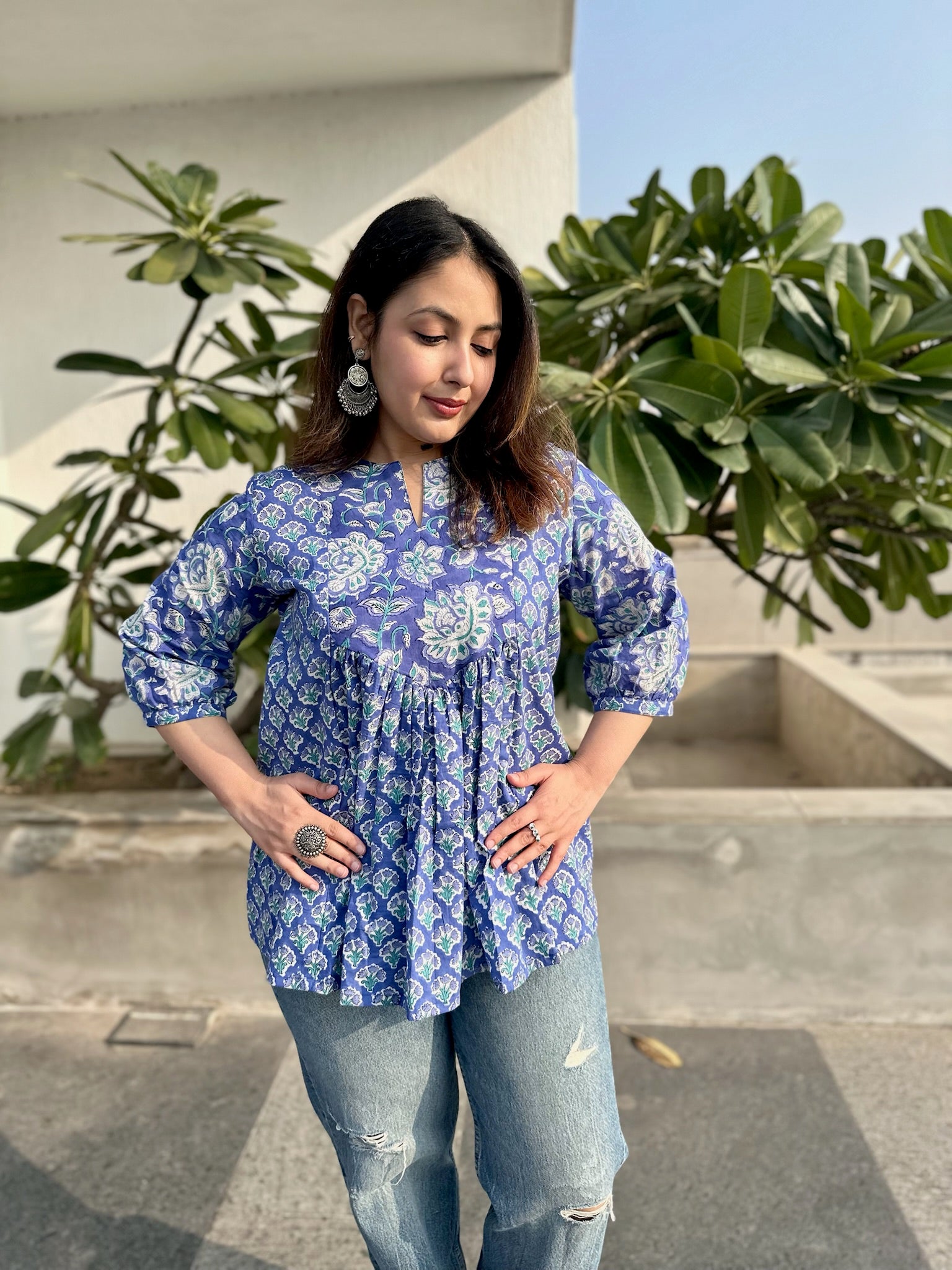 Sakhi Blue Gather Short Kurti