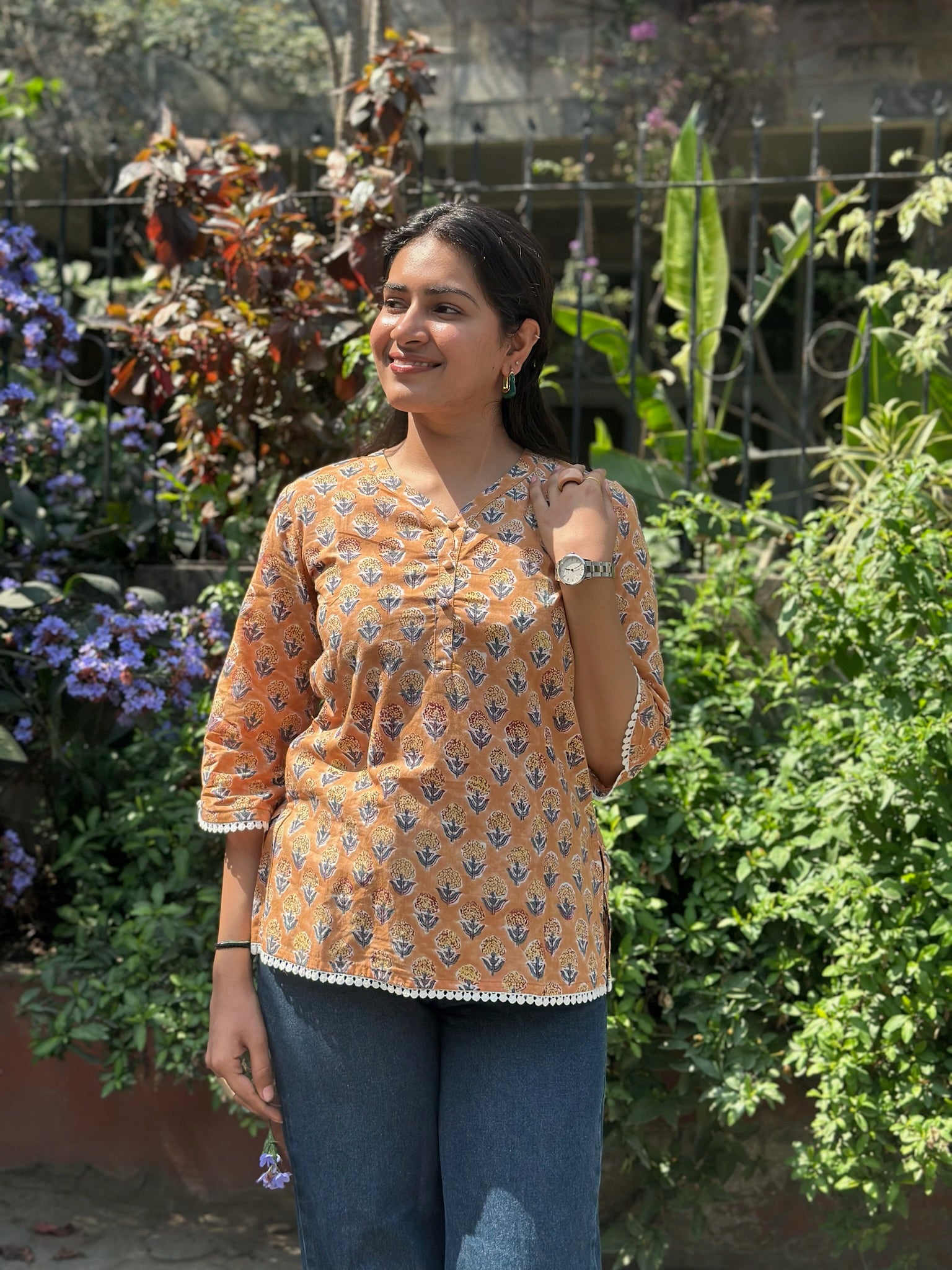 Sunset Rust Lace Kurti