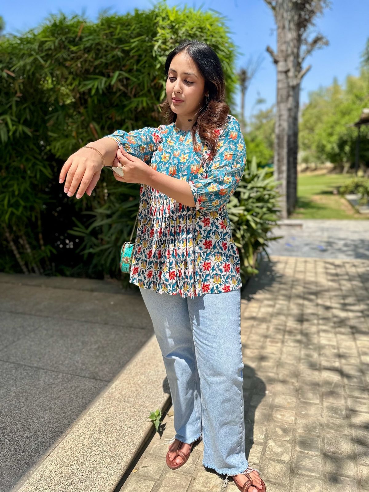 Floral White Gather Short Kurti