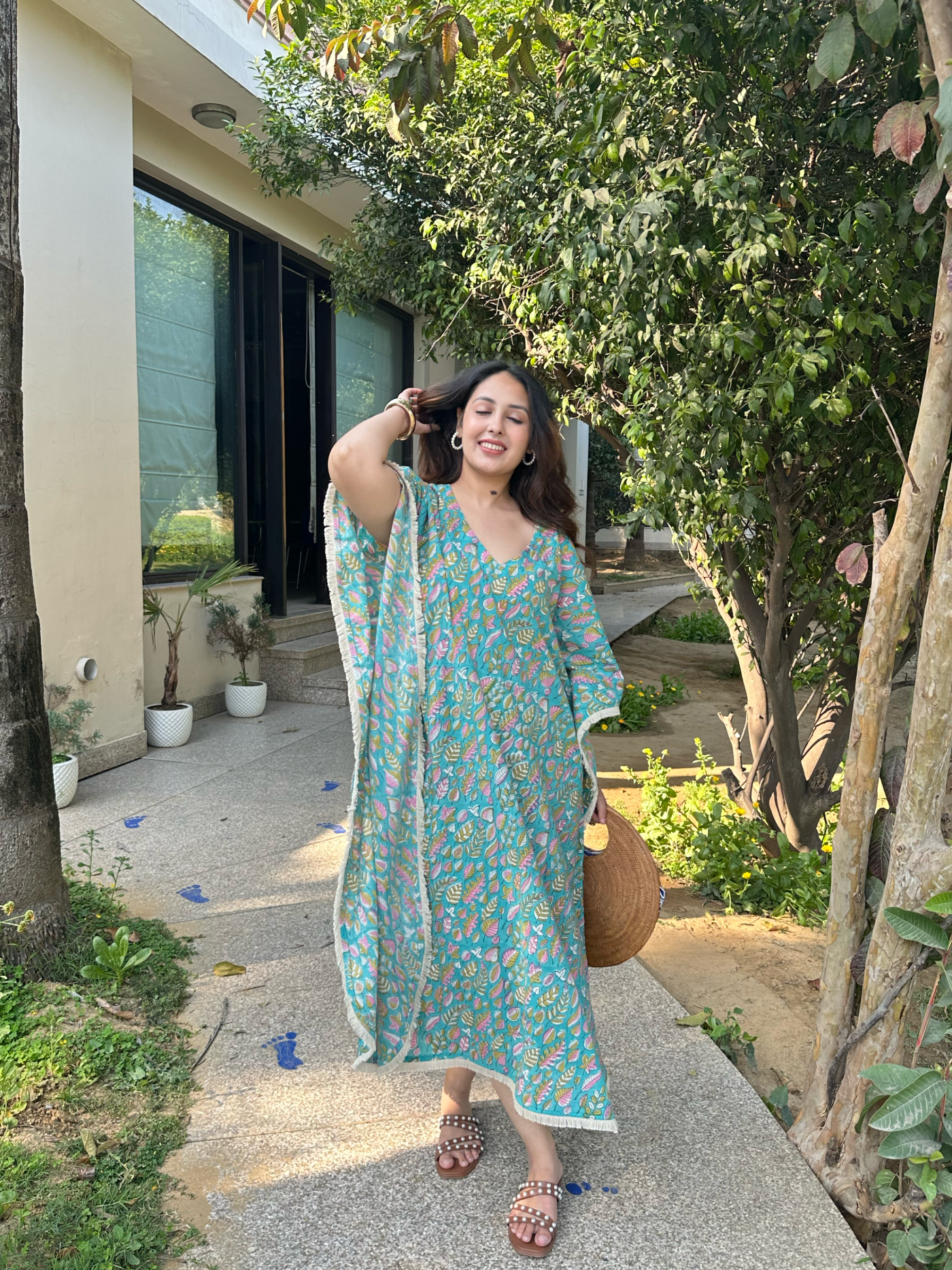 Teal Vine Kaftan Dress