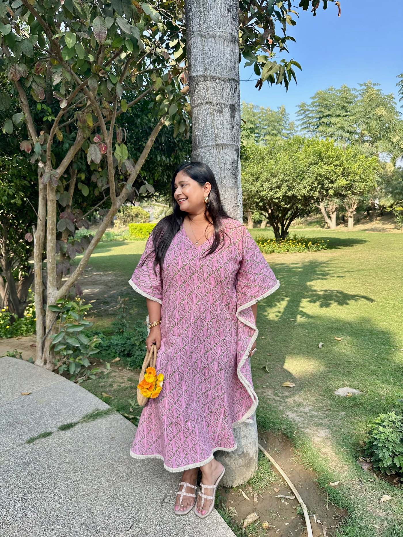 Pink Floral Kaftan Dress