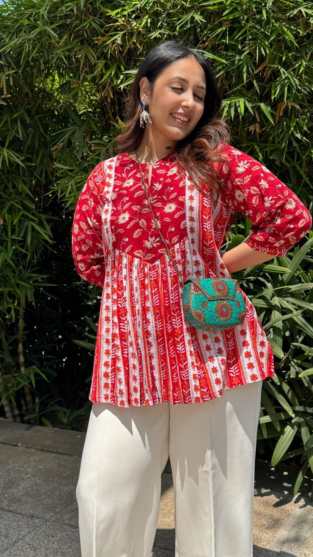 Ruby Red Gather Short Kurti