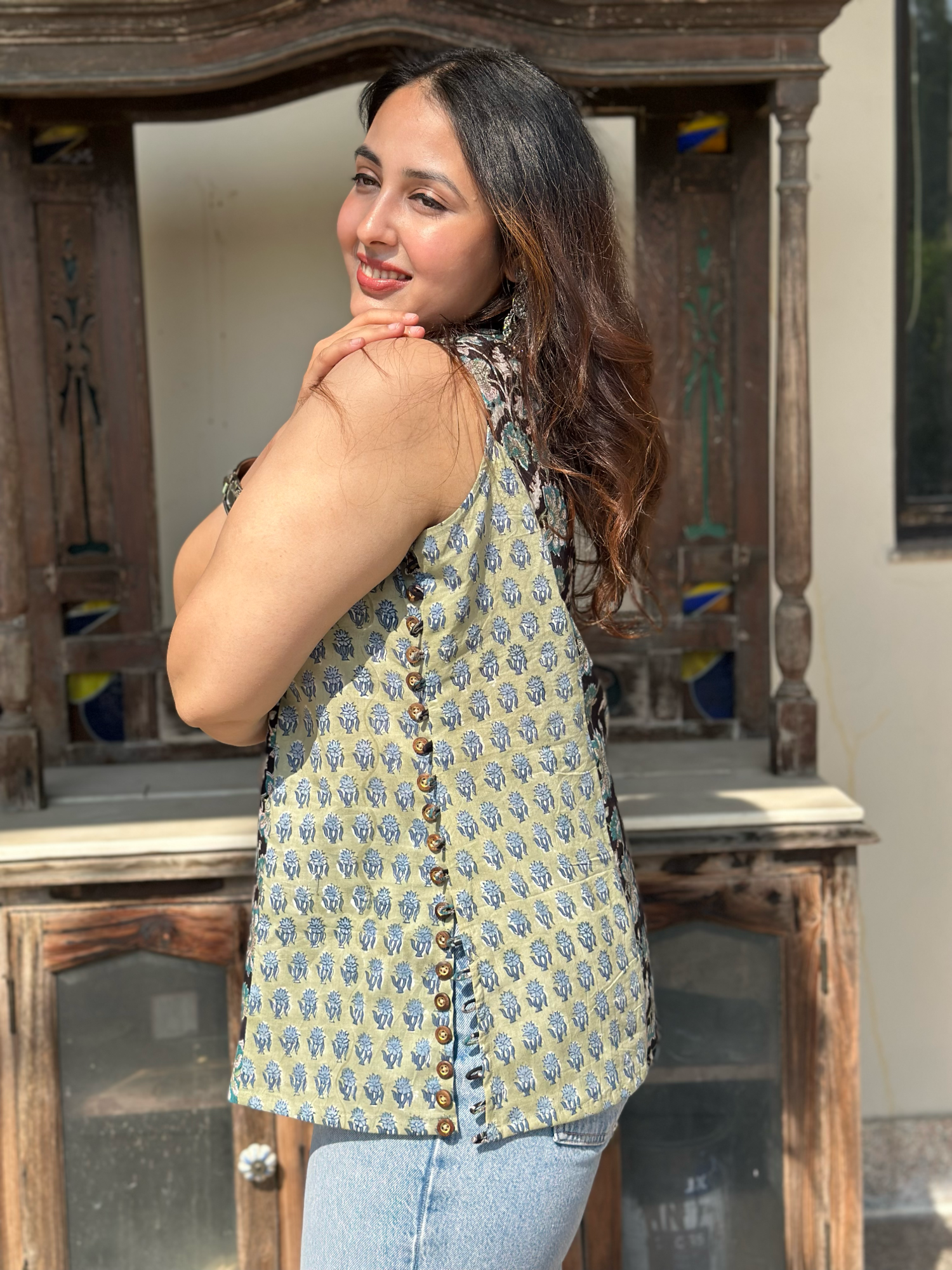 Teal Black Halter Short Kurti