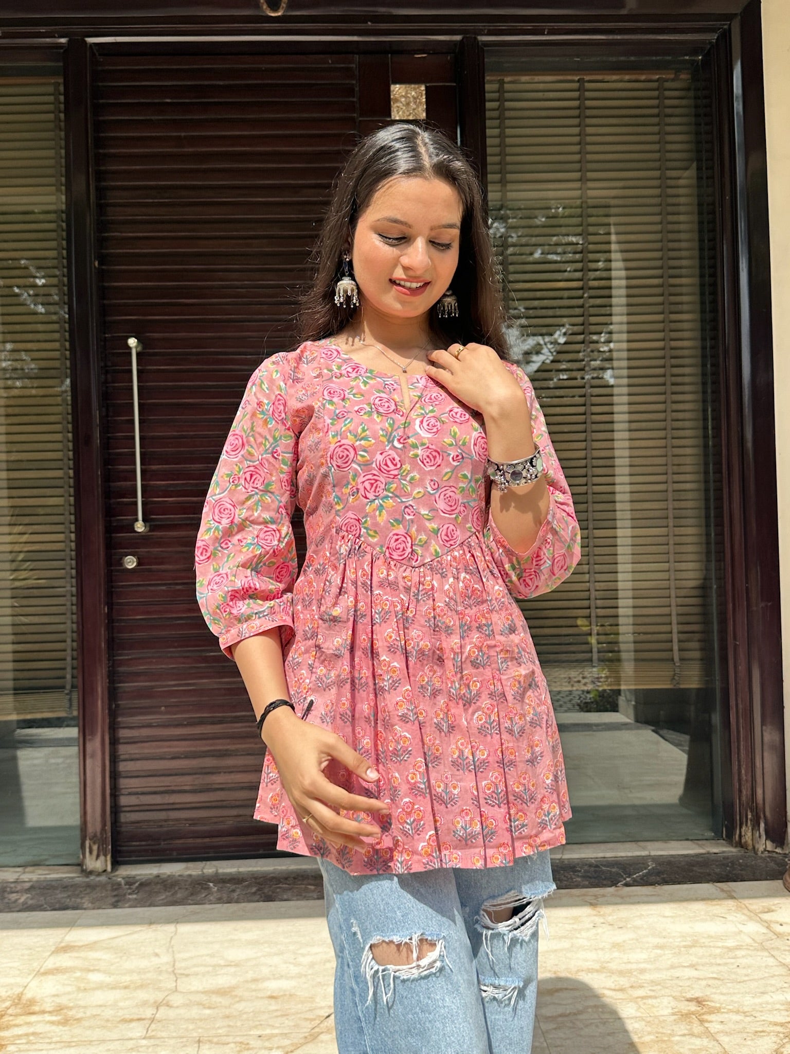 Blush Mauve Gather Short Kurti