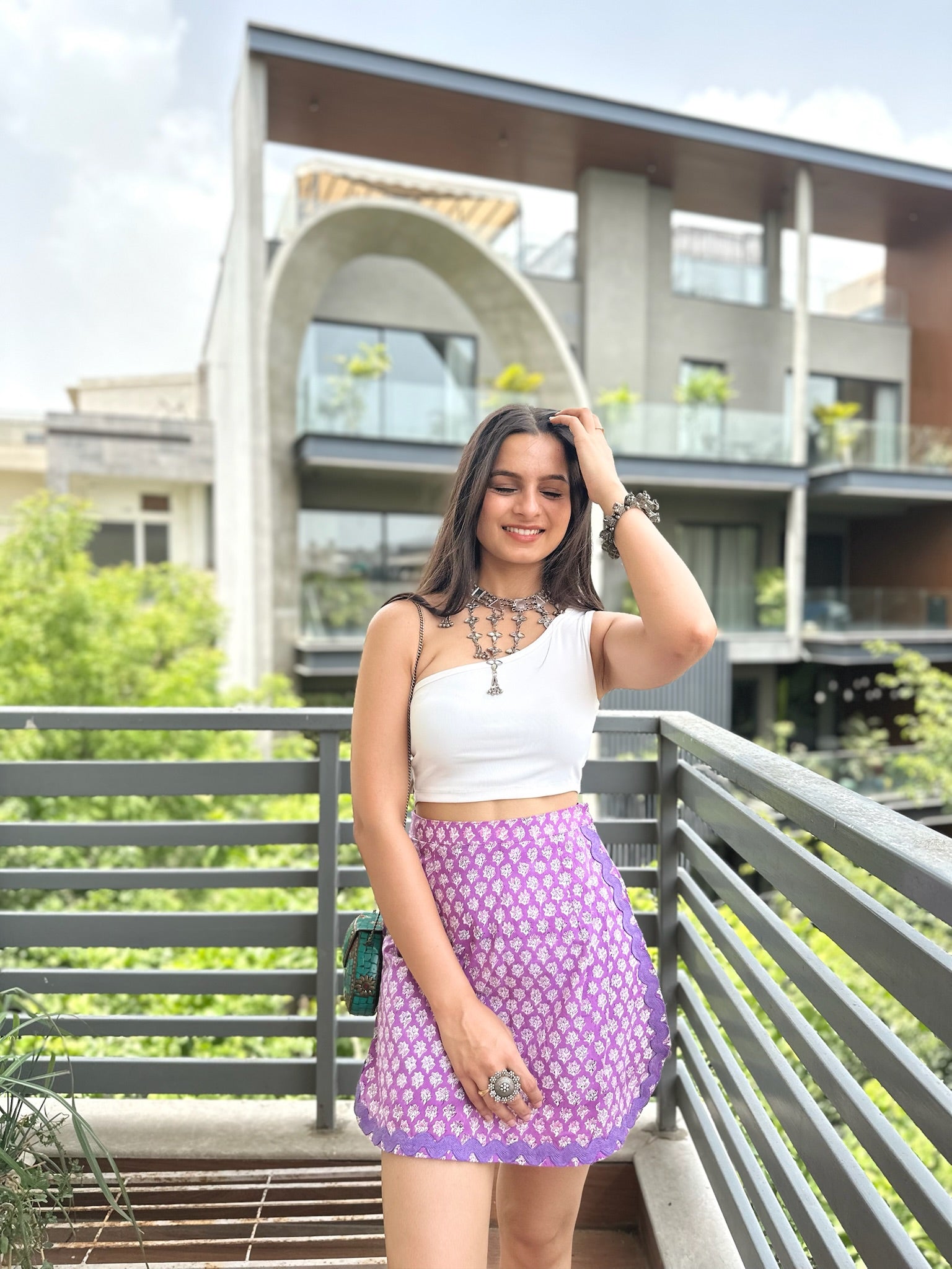 Plum Purple Floral Printed Lace Skort