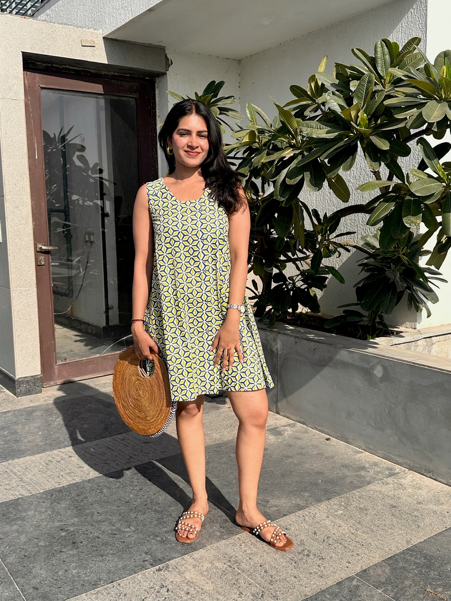 Clover Flower Lime Shift Dress