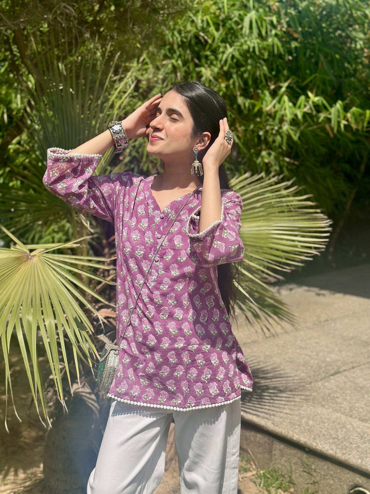 Heather Purple Lace Short Kurti