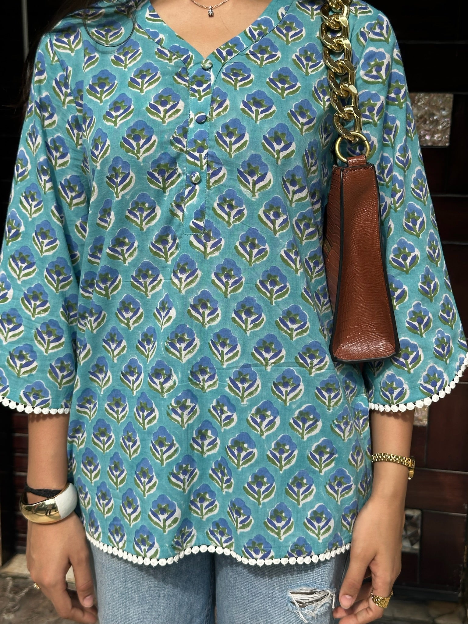 Lagoon Green Lace Kurti