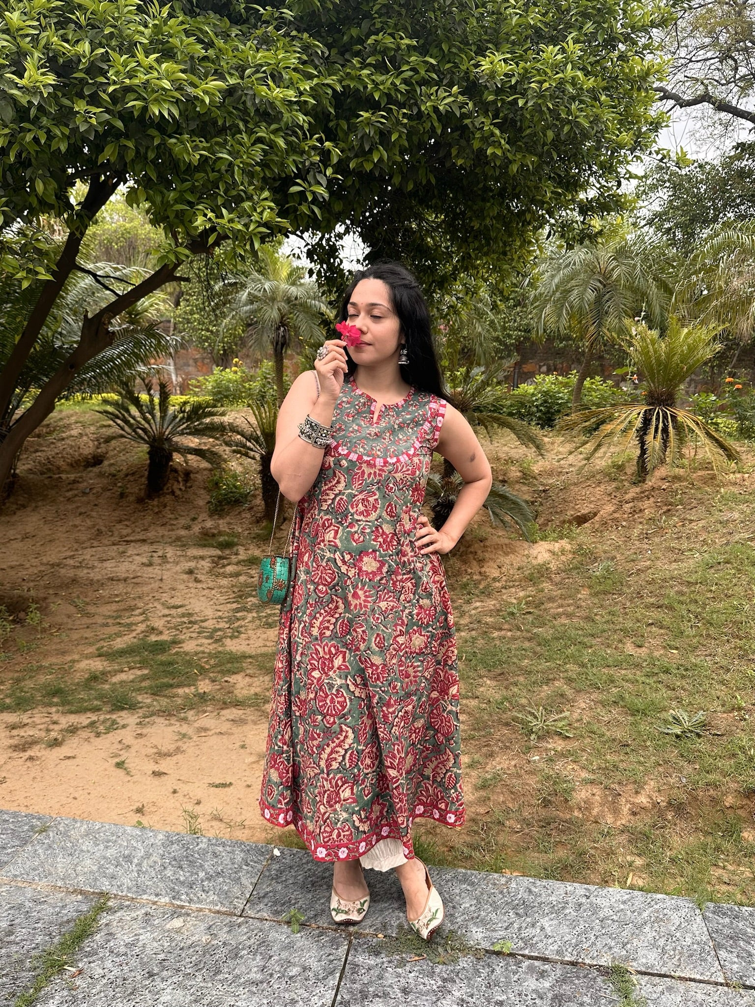 Cadmium Green Yoke Sleeveless Anarkali