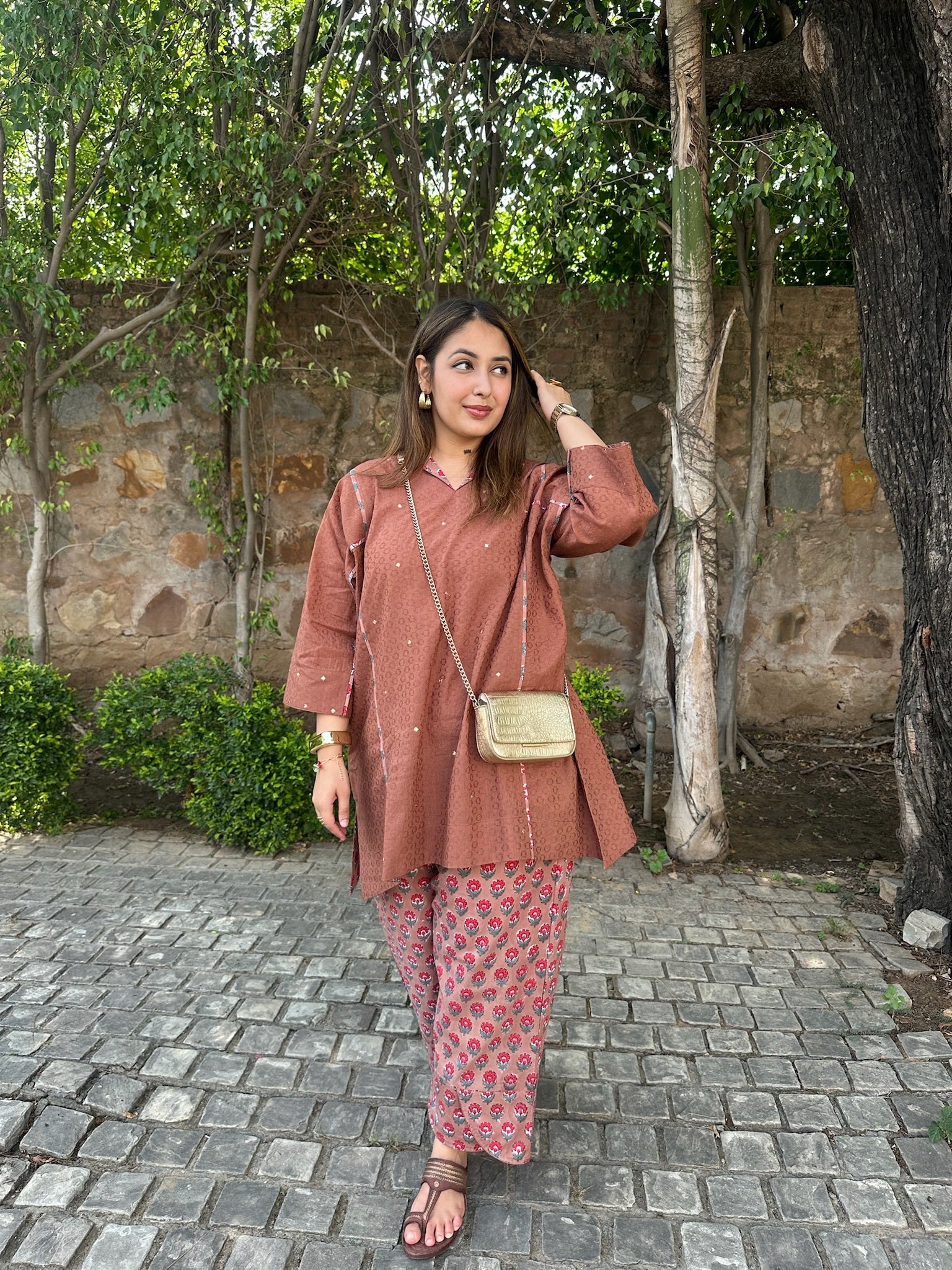 cinnamon brown short dobby co-ord set