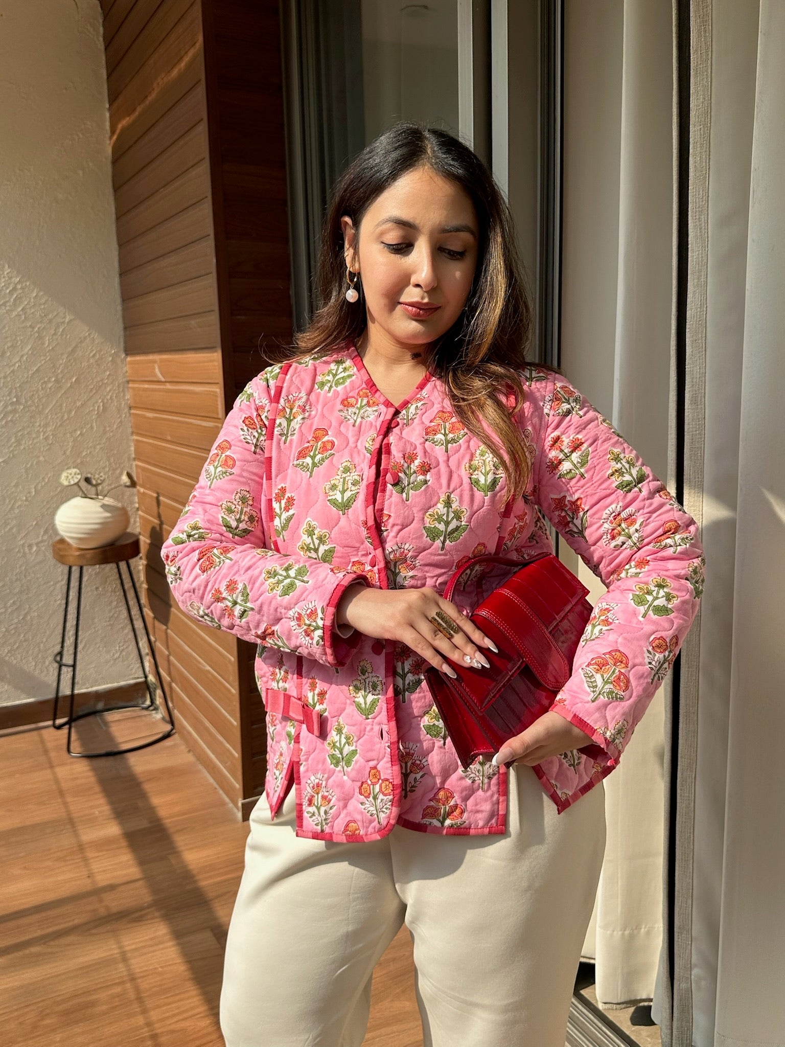 Sunset Sangria Bow Quilted Jacket