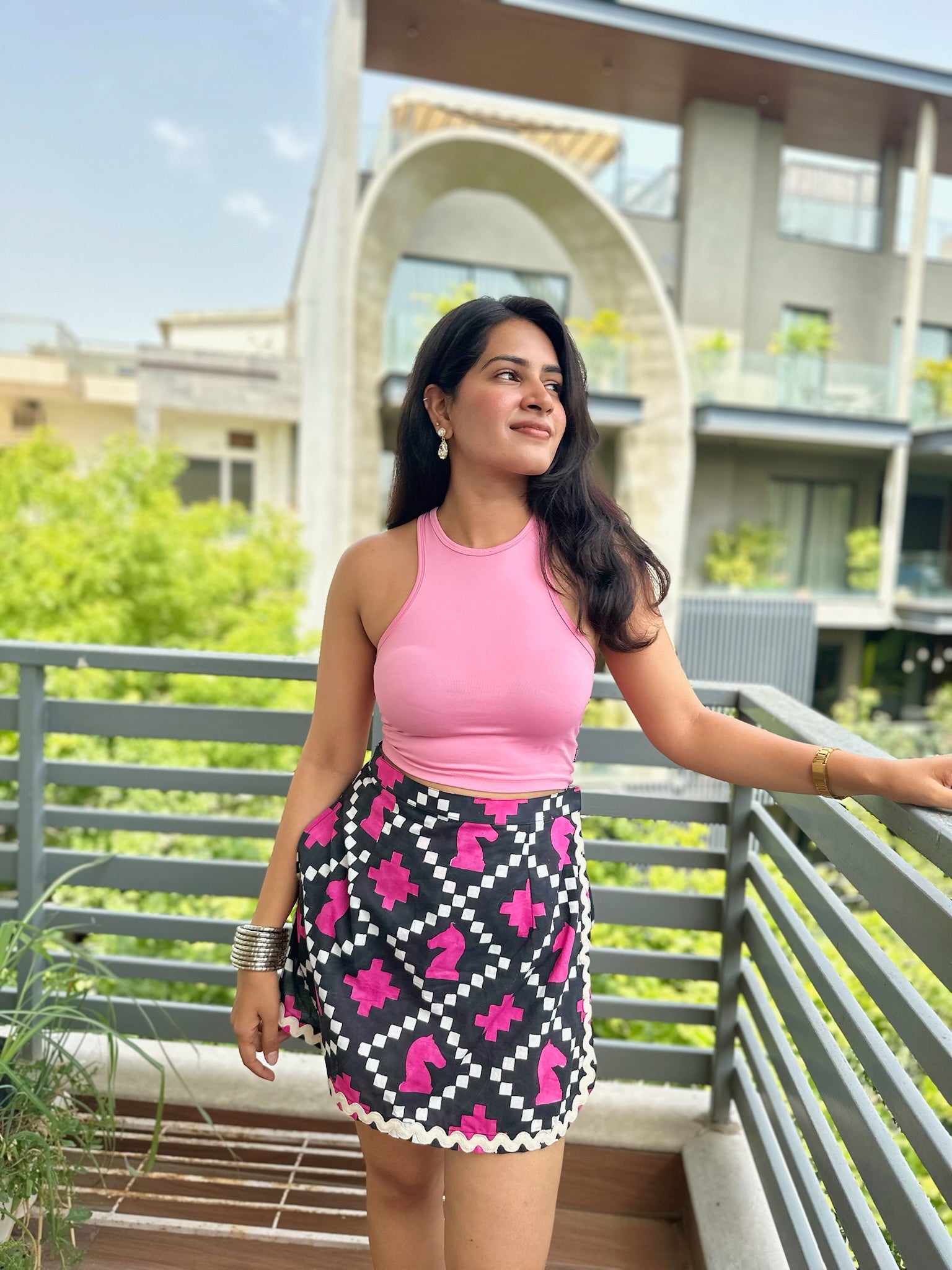Exclusive Black Shatranj Printed Lace Skort