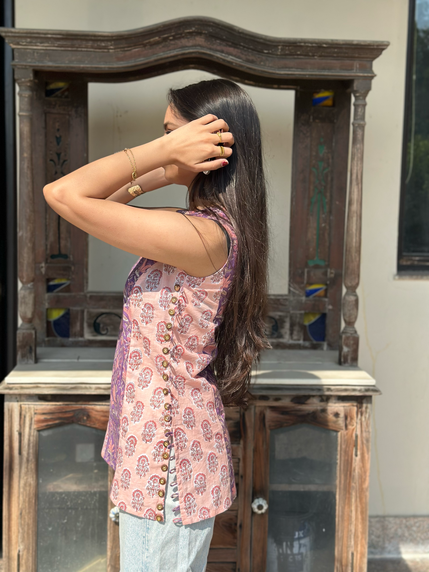 Pink Violet Halter Short Kurti