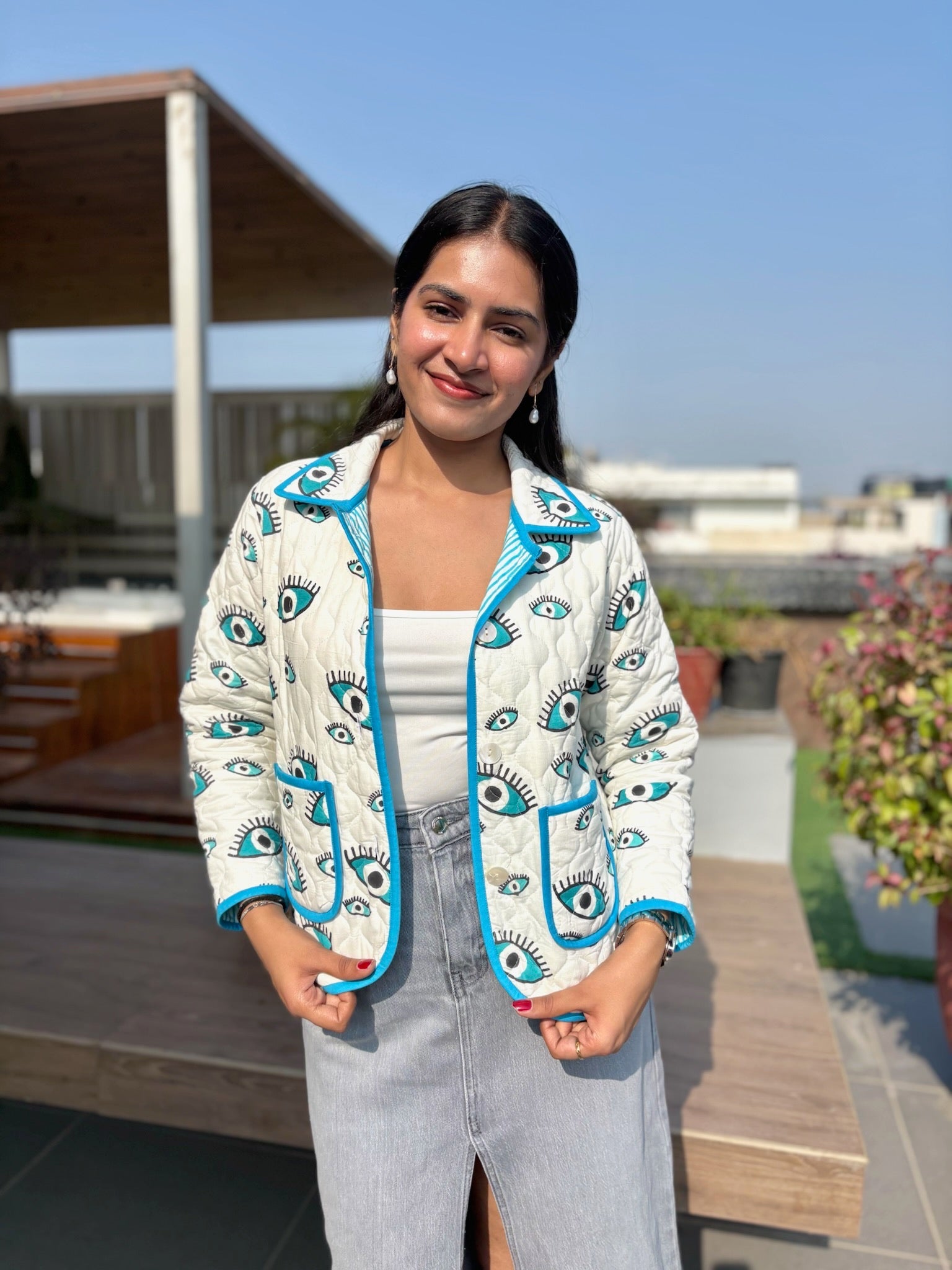 Evil Eye Blue Bomber Jacket