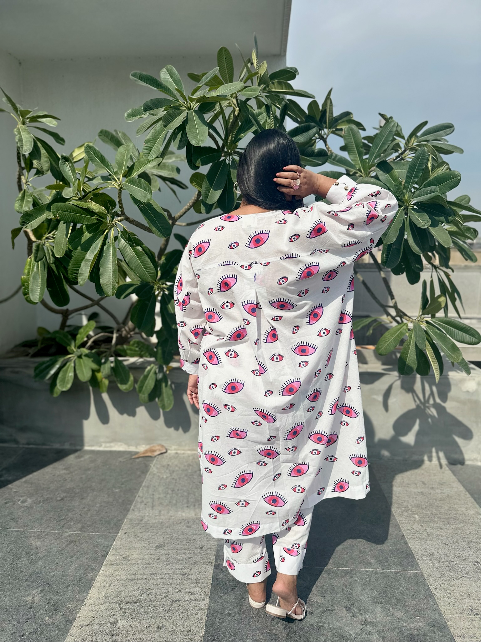 Boxy Evil Eye Pink Block Printed Co-ord Set