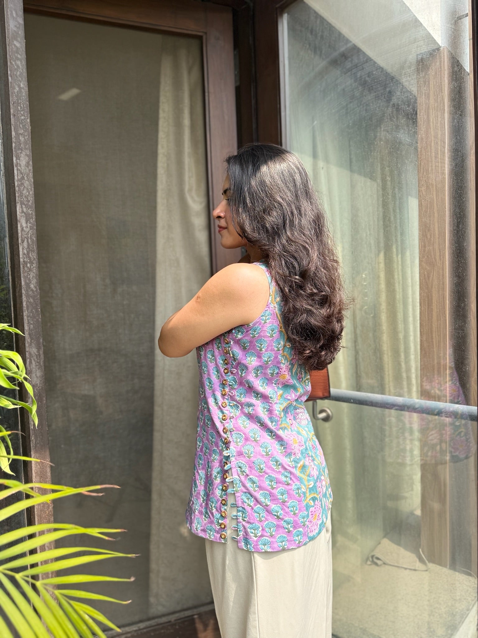 Ocean Lilac Halter Short Kurti