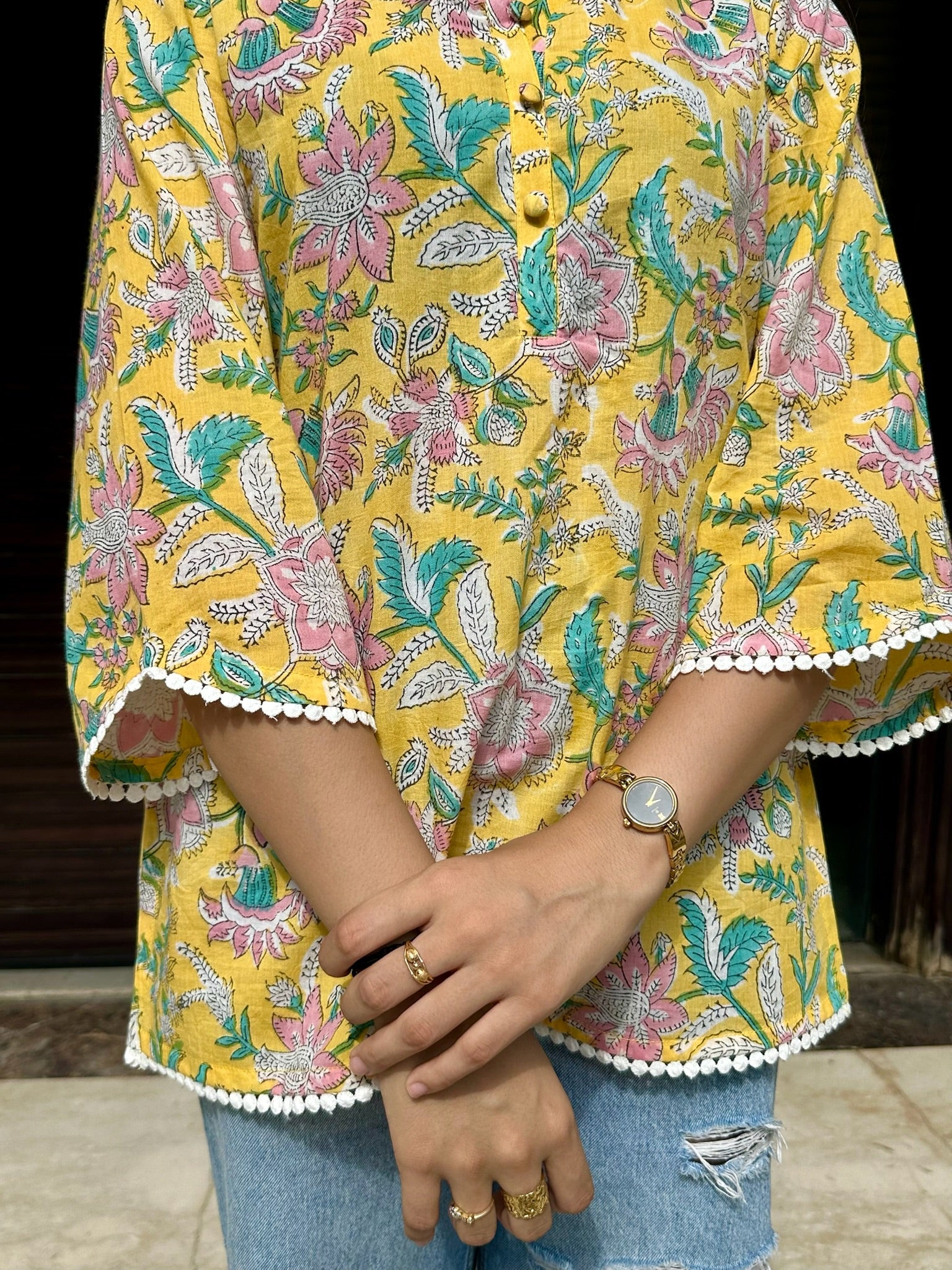 Maze Yellow Lace Kurti
