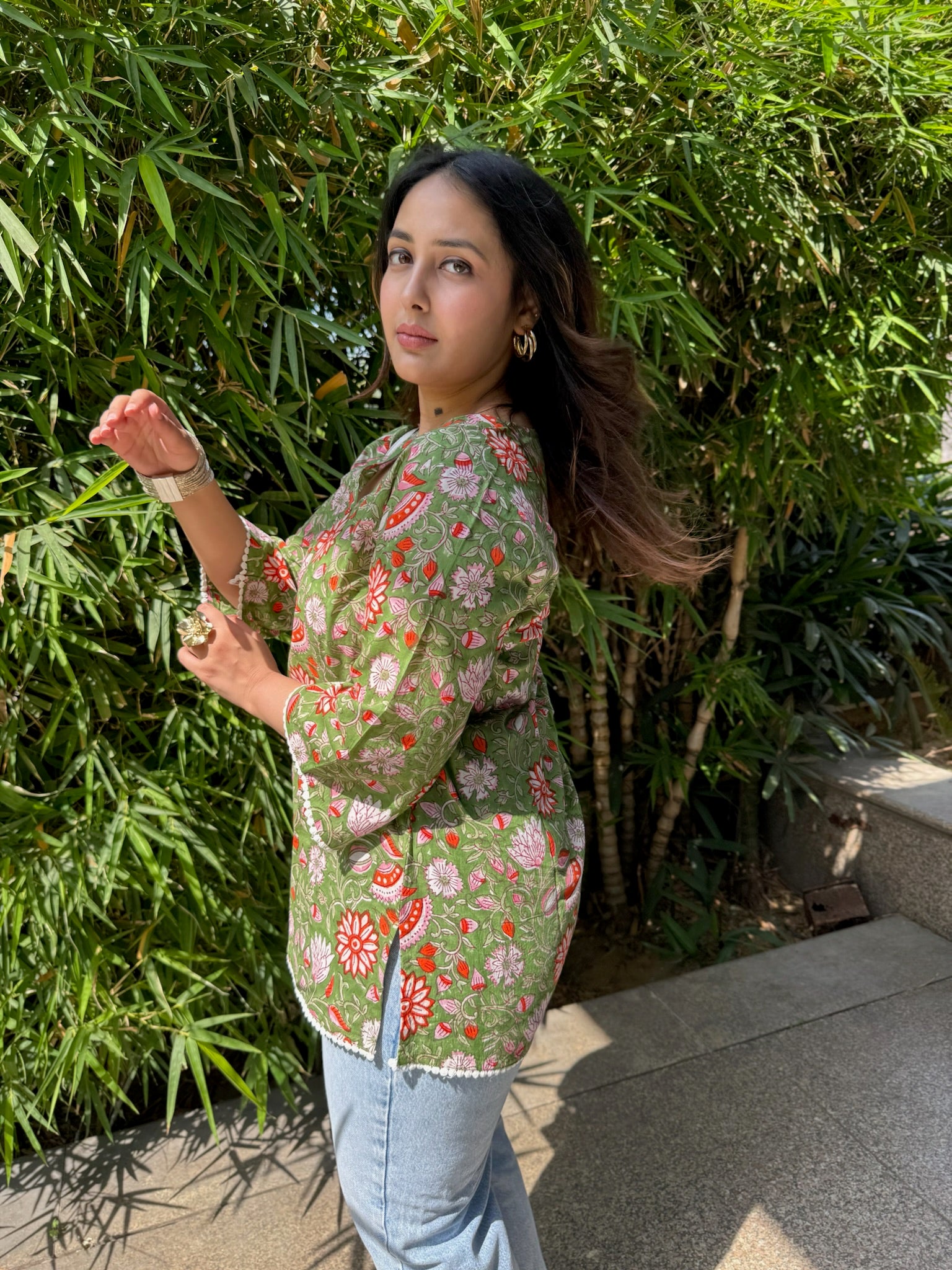 Warm Green Lace Short Kurti