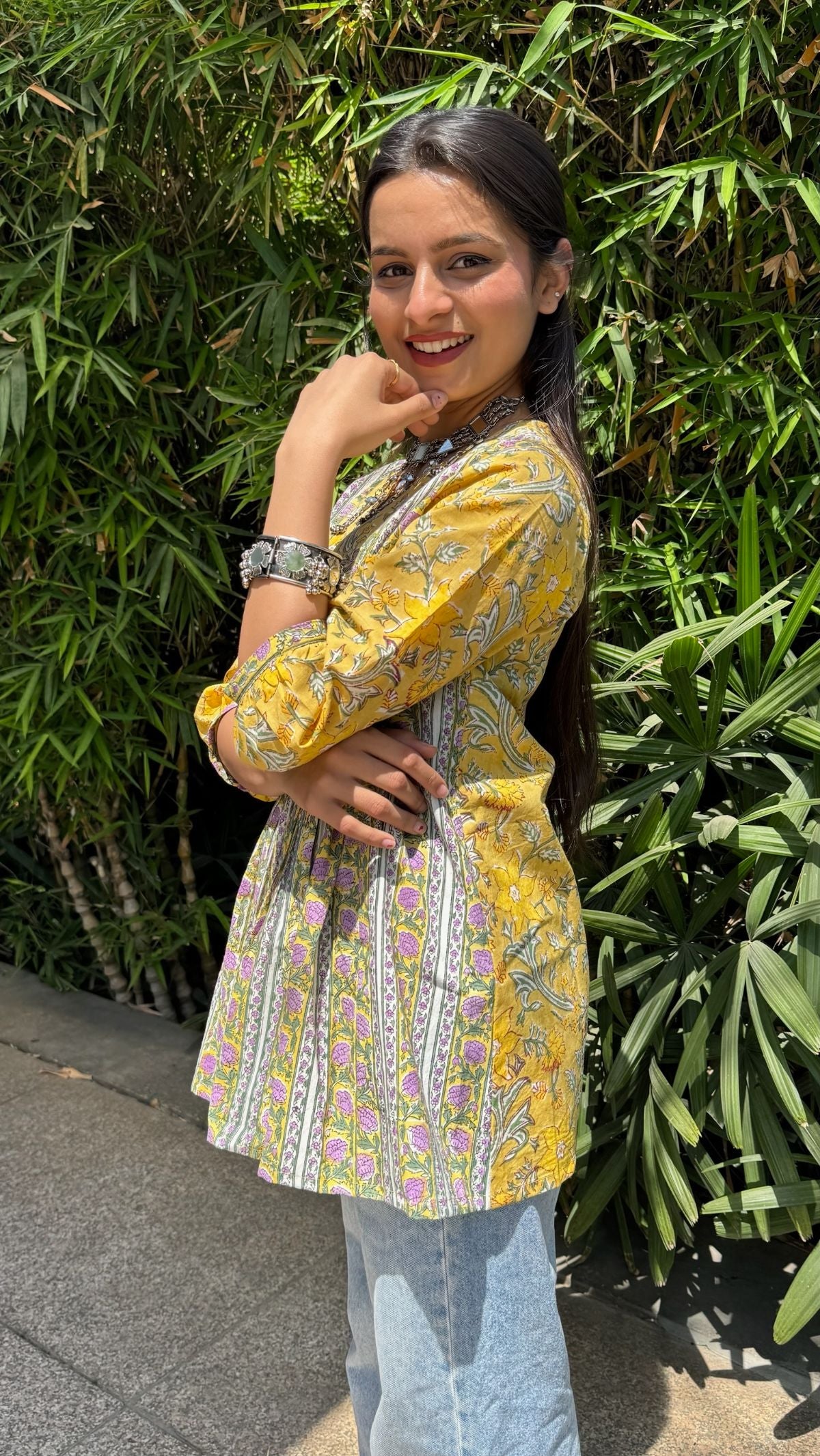 Warm Yellow Gather Short Kurti