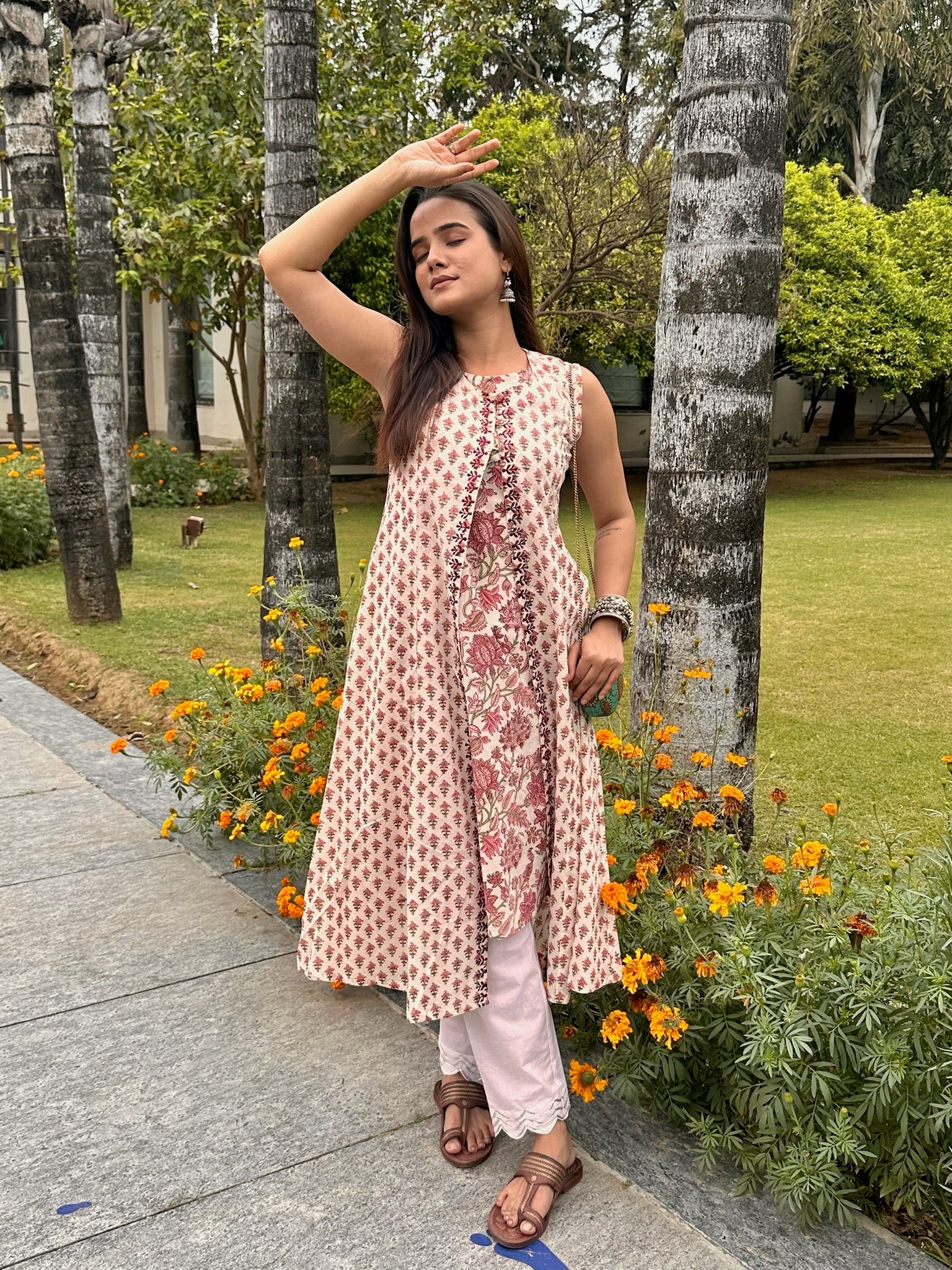 White Pink Jacket Kurta Set