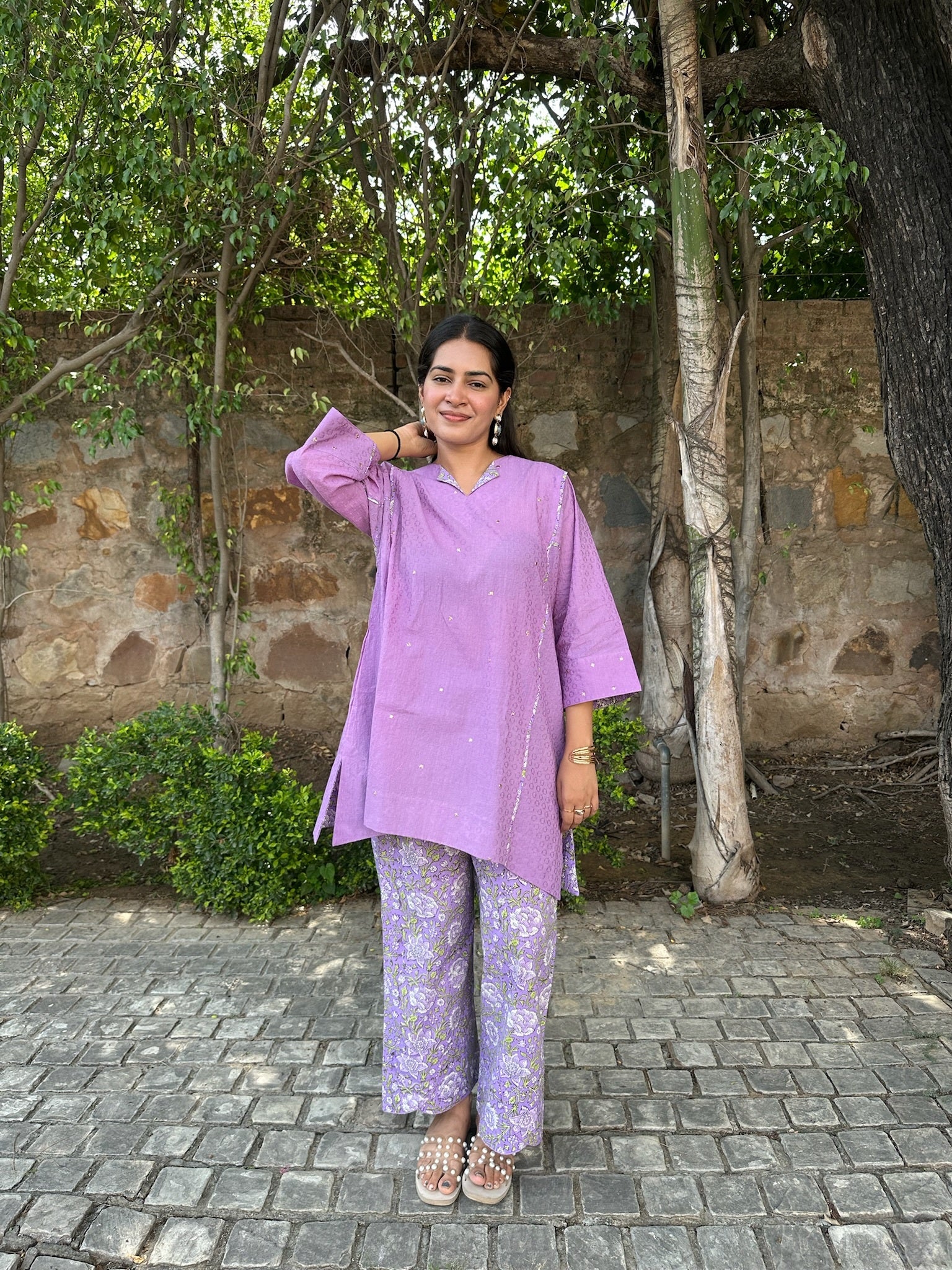 wisteria purple short dobby co-ord set