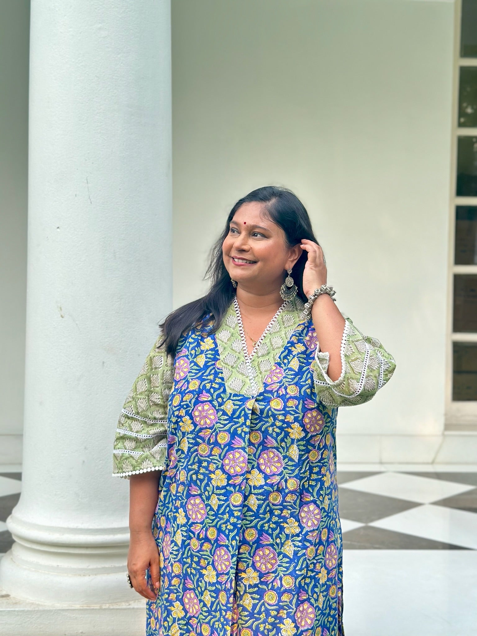 Blue Green Front Pleat Kurta