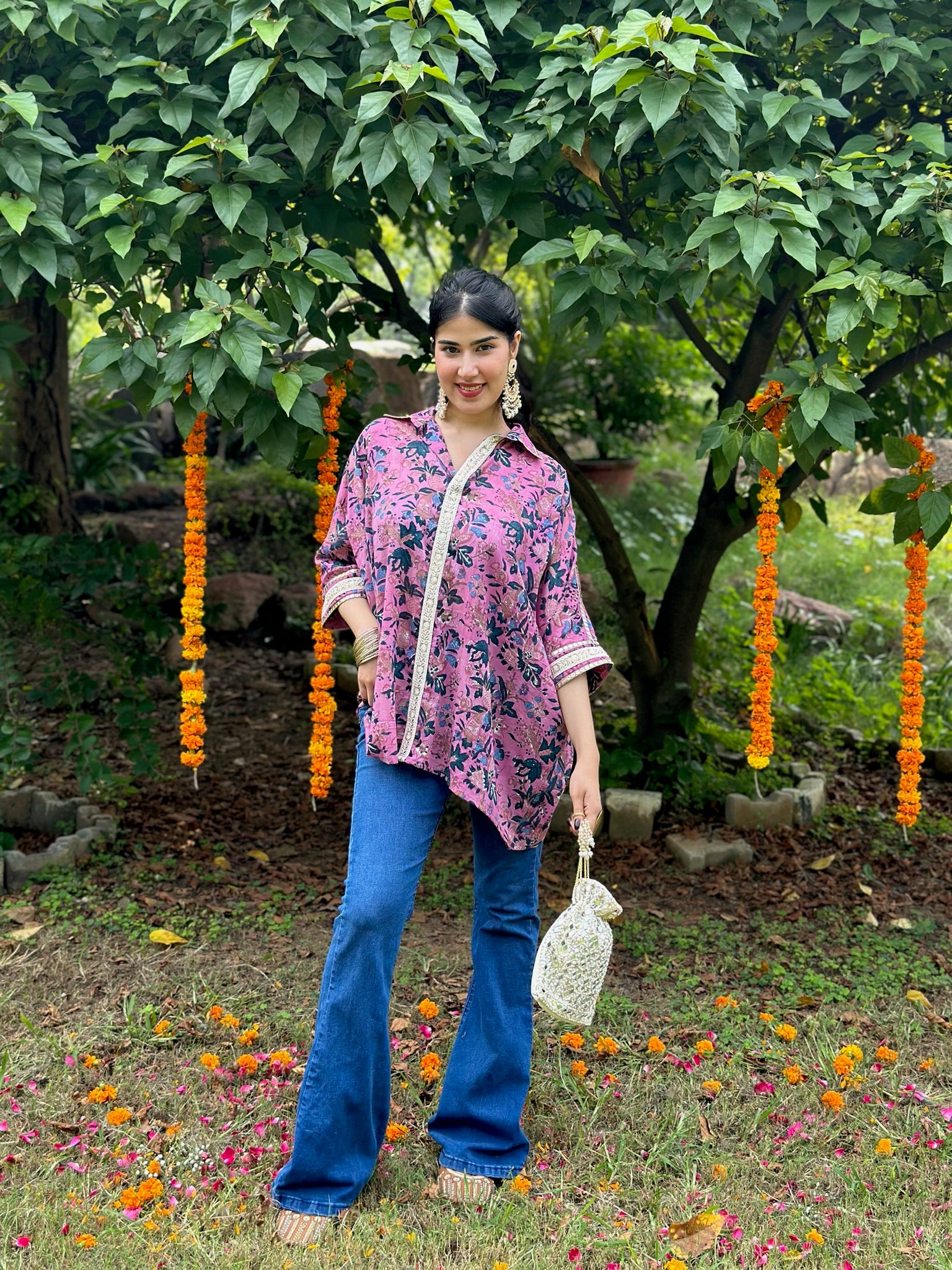 Orchid Pink Asymmetric Mulmul Shirt