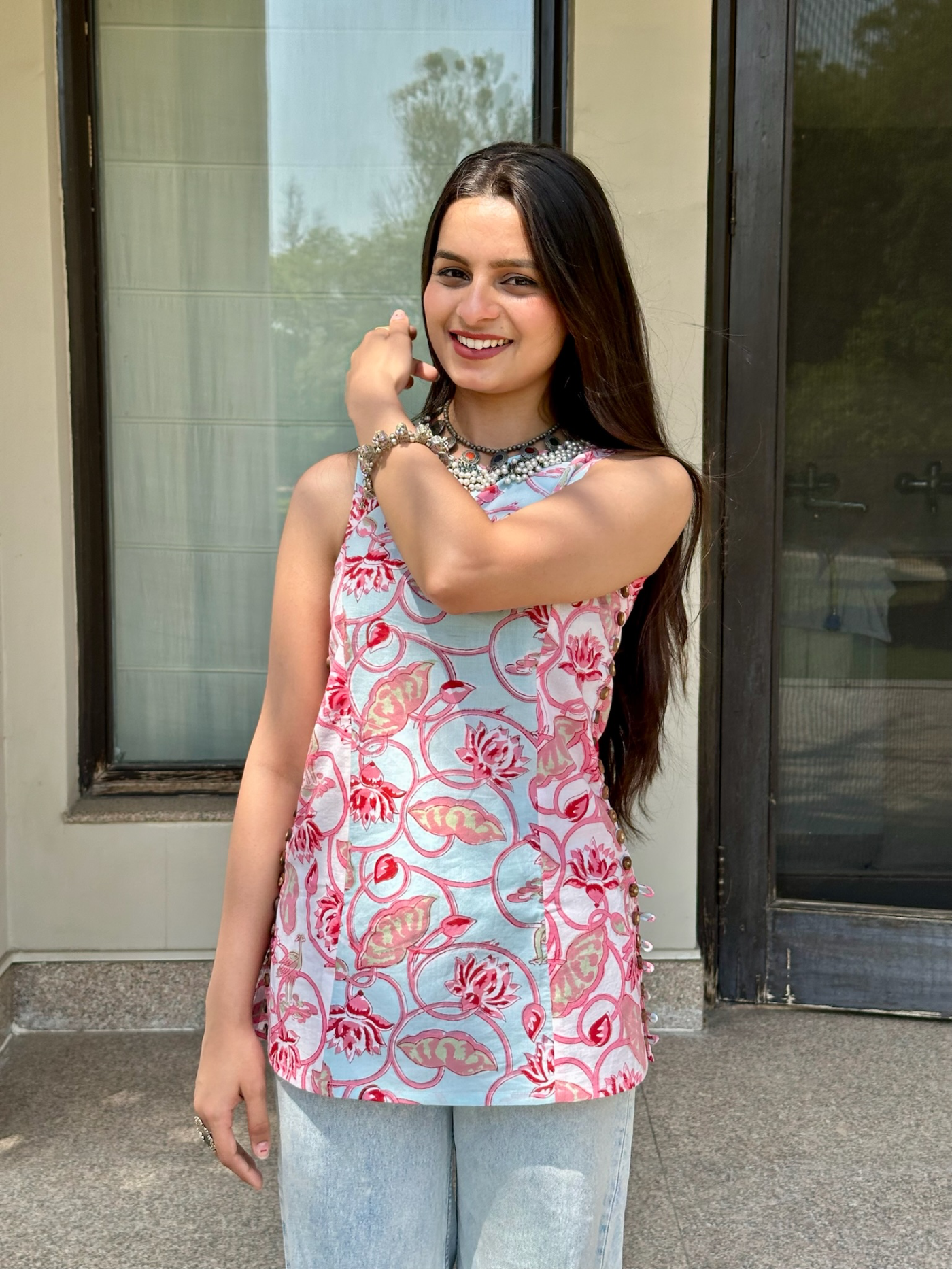 Sky Blue Halter Short Kurti