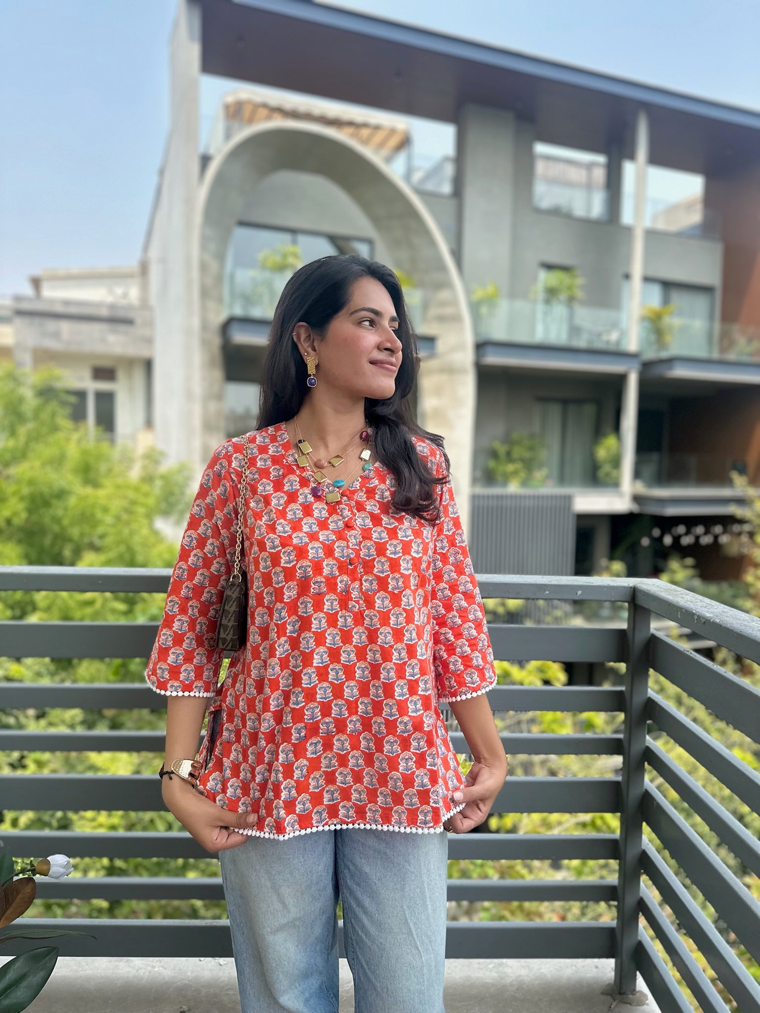 Monarch Orange Lace Short Kurti