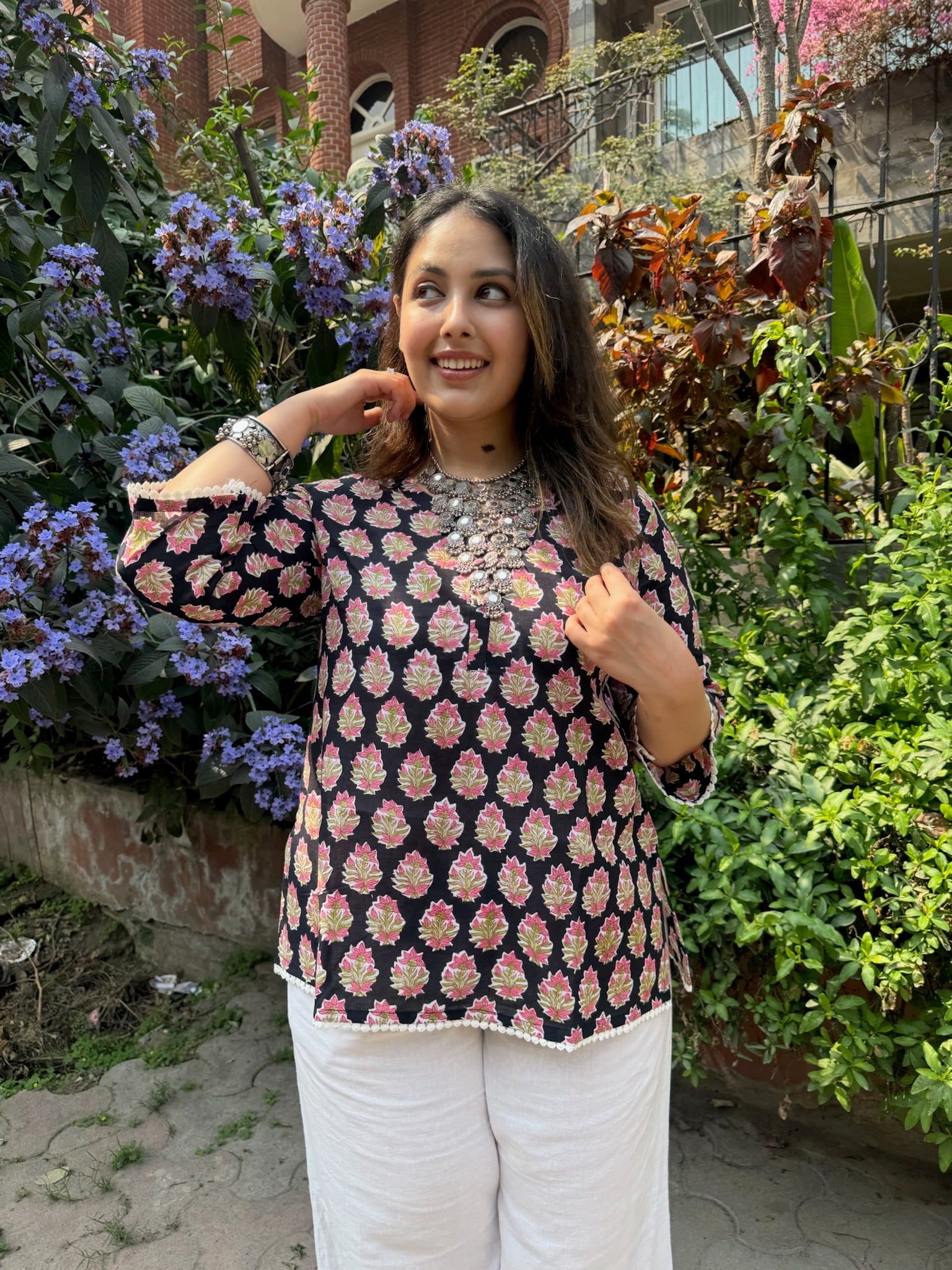 Black Pink Lace Kurti