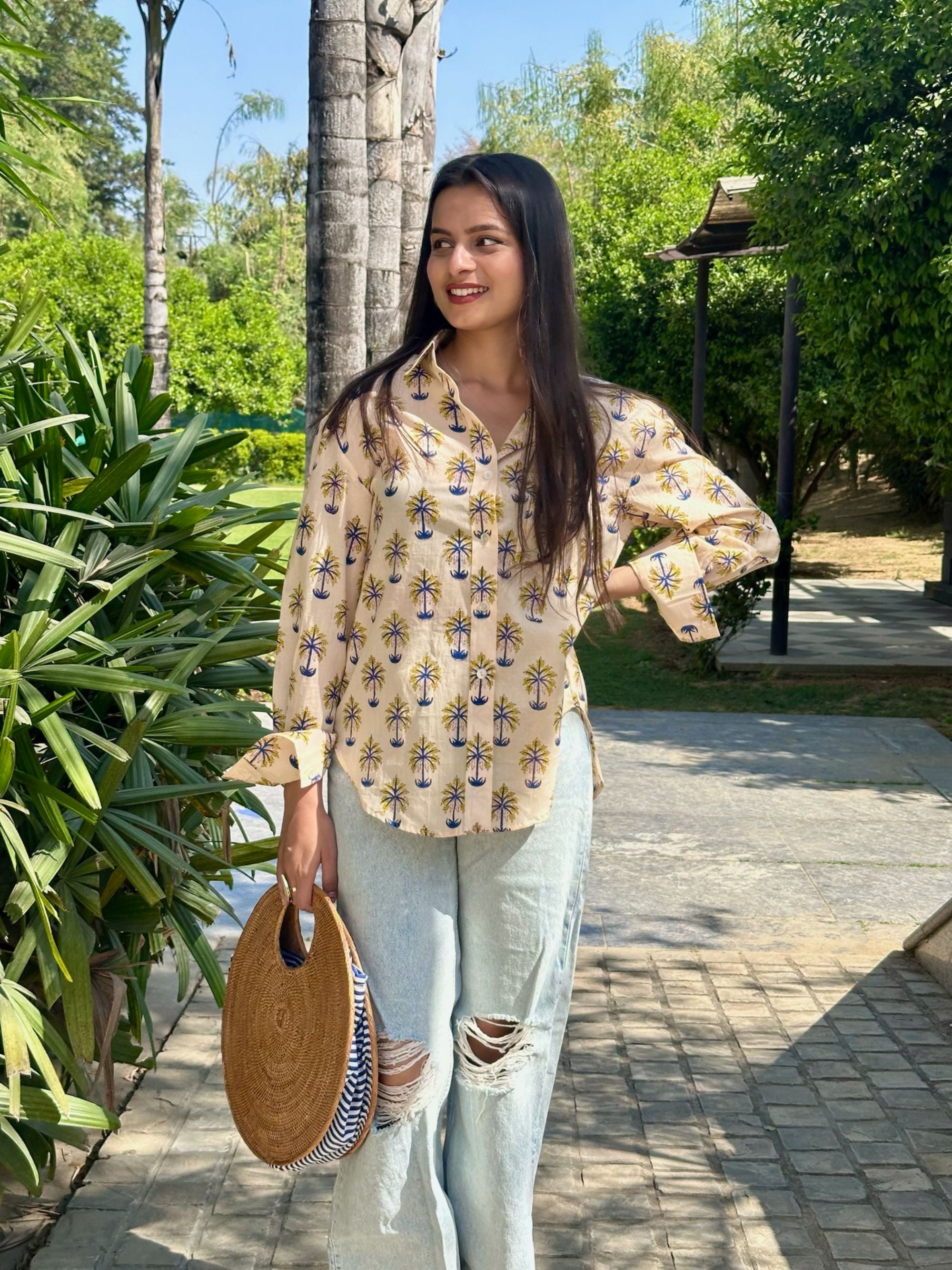 Palm Leaves Yellow and Blue Shirt