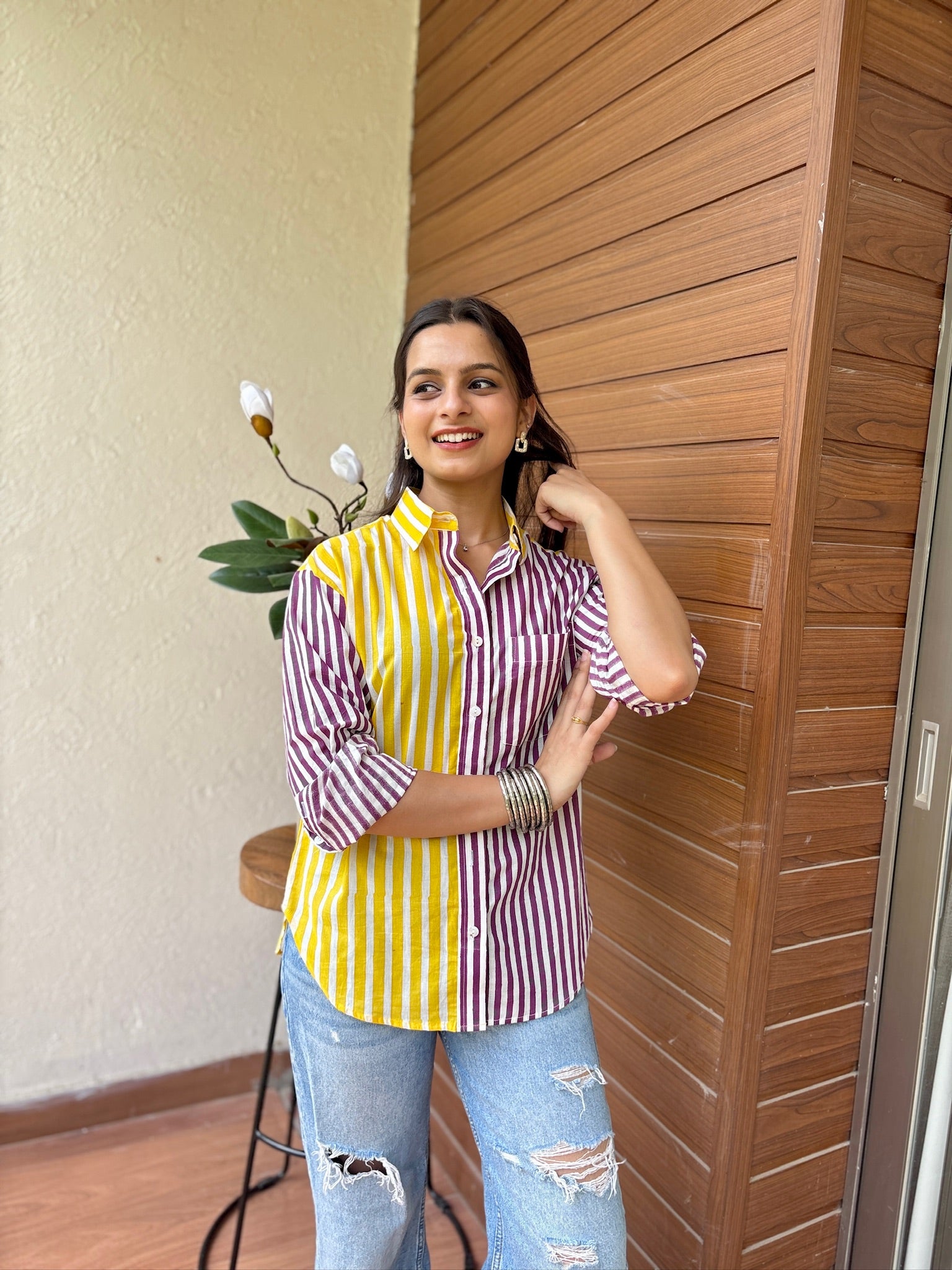 Multi Stripes Yellow Lavender Shirt