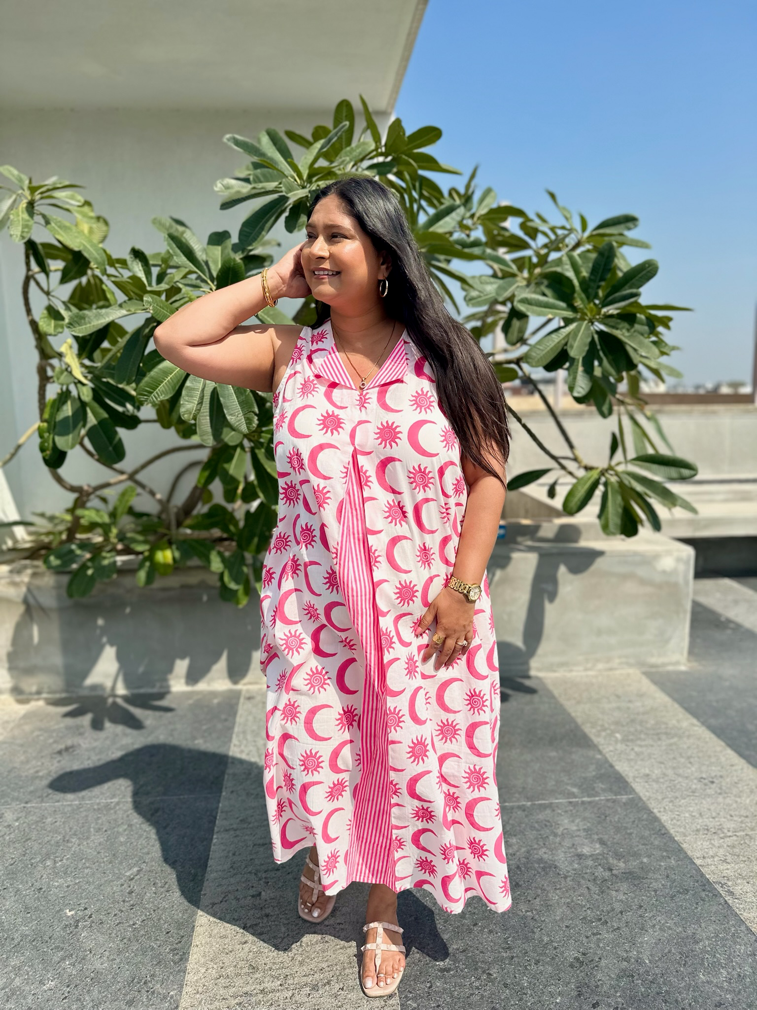 Sun and Moon Pink Midi Dress