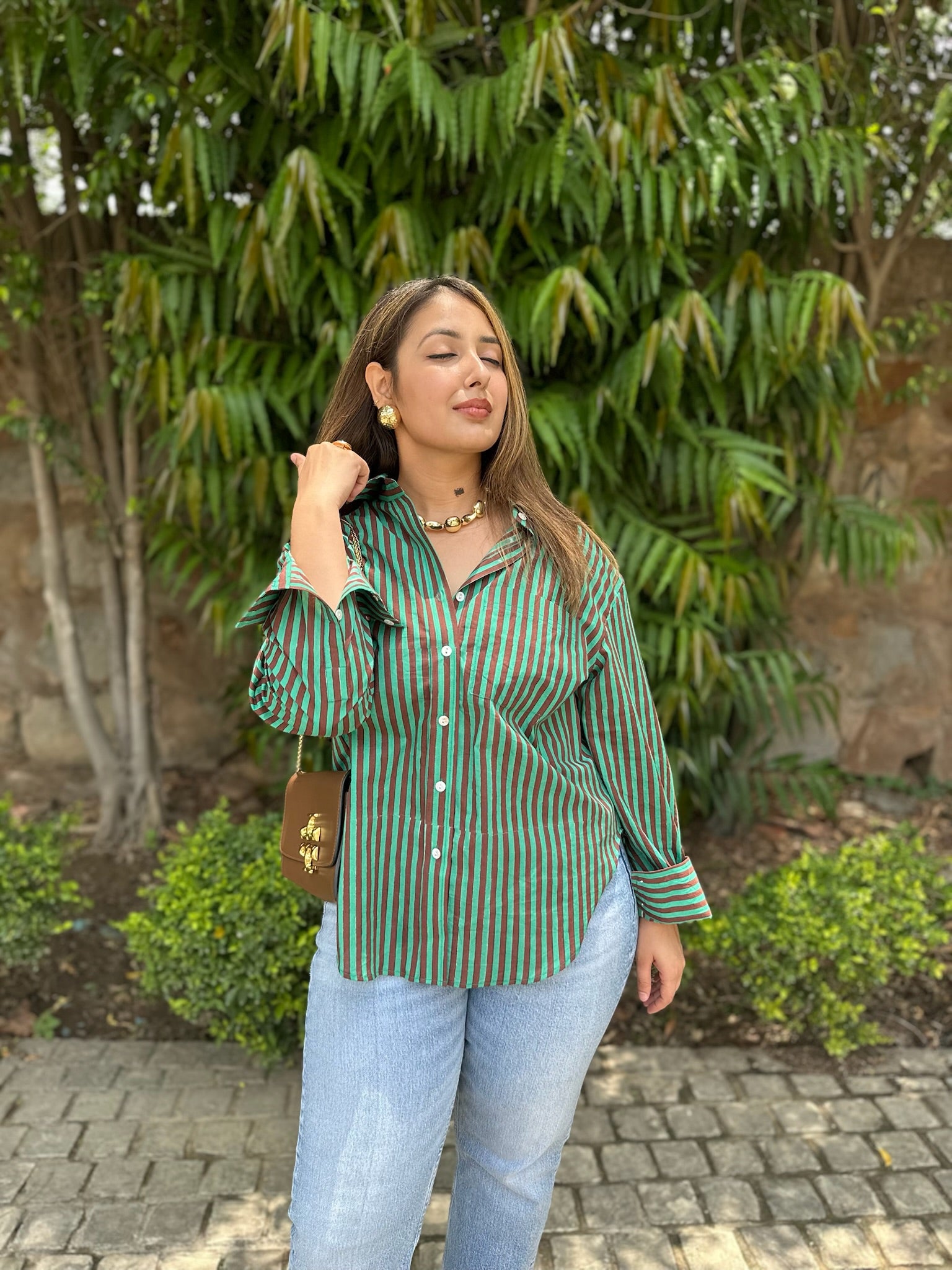 Multi Stripes Green Maroon Shirt