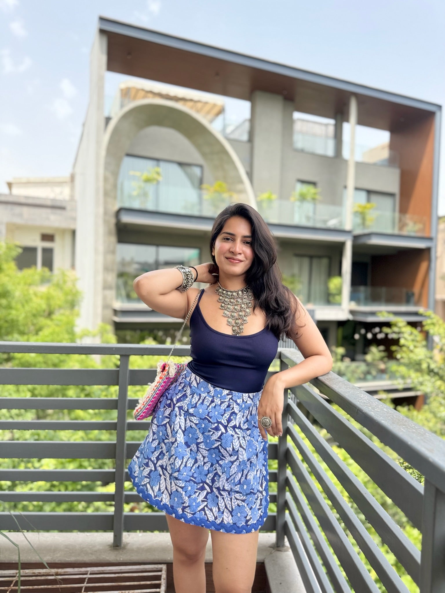 Lily Blue Floral Printed Lace Skort
